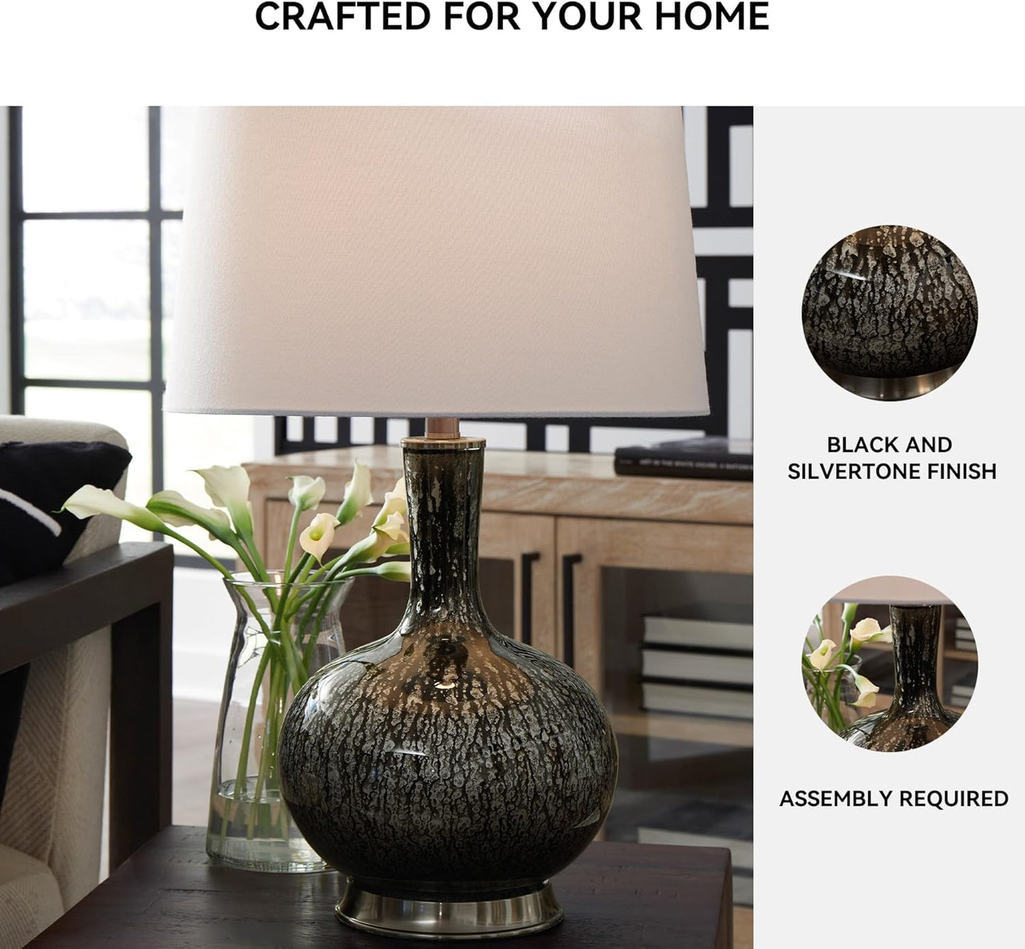 Signature Design by Ashley Tenslow Traditional 26.25 Inch Glass Table Lamp, Antique Black