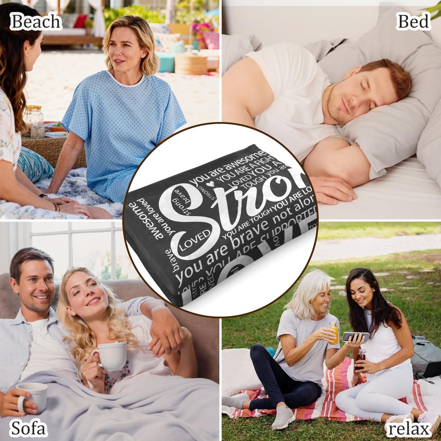 Get Well Gifts for Women or Men, Birthday Gifts, Inspirational Blanket for Her Him, Sympathy Gift, Cancer Care Gifts, Thinking of You Gift for Mom, Dad, Friend, Coworker- Black Hug Blanket 60'' x 50''