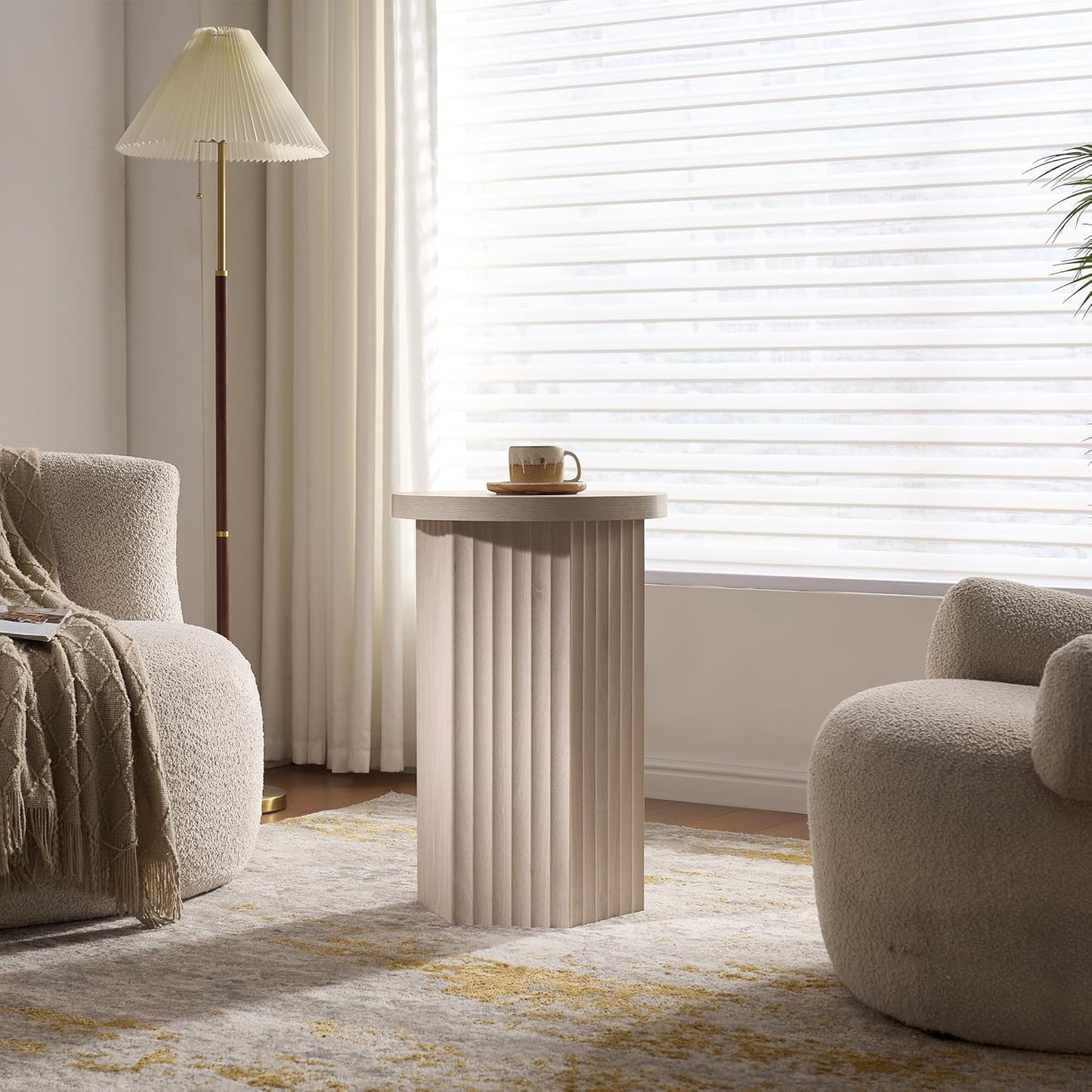 VividVibe End Tables for Living Room, Fluted Couch Side Table with Hexagonal Base, Wooden Bedside Table Bedroom Nightstands 2 Set Home Office Modern Accent Grey Alder