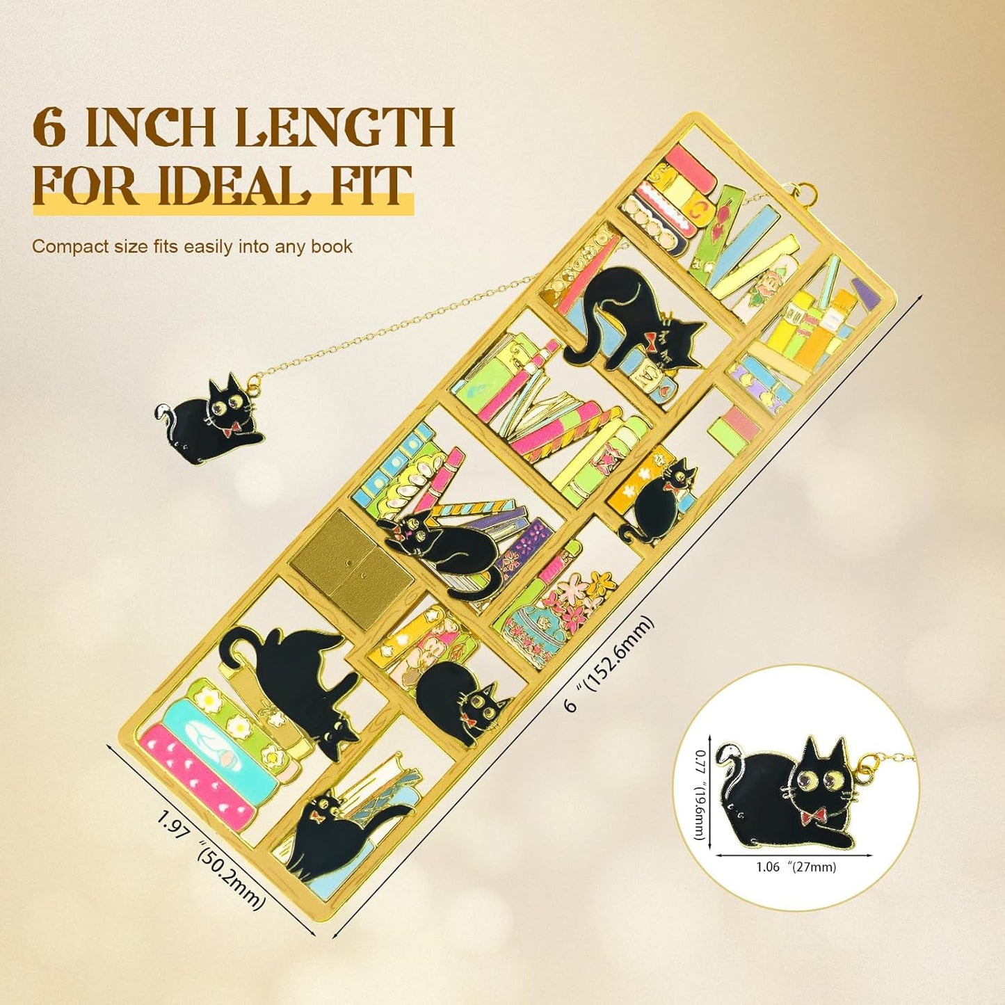 Black Cat Bookmark with Charm - Metal Book Markers for Cat Lovers, Comes with Storage Box | Lightweight, Durable Reading Accessories & Gift for Bookworms, Teachers, Readers