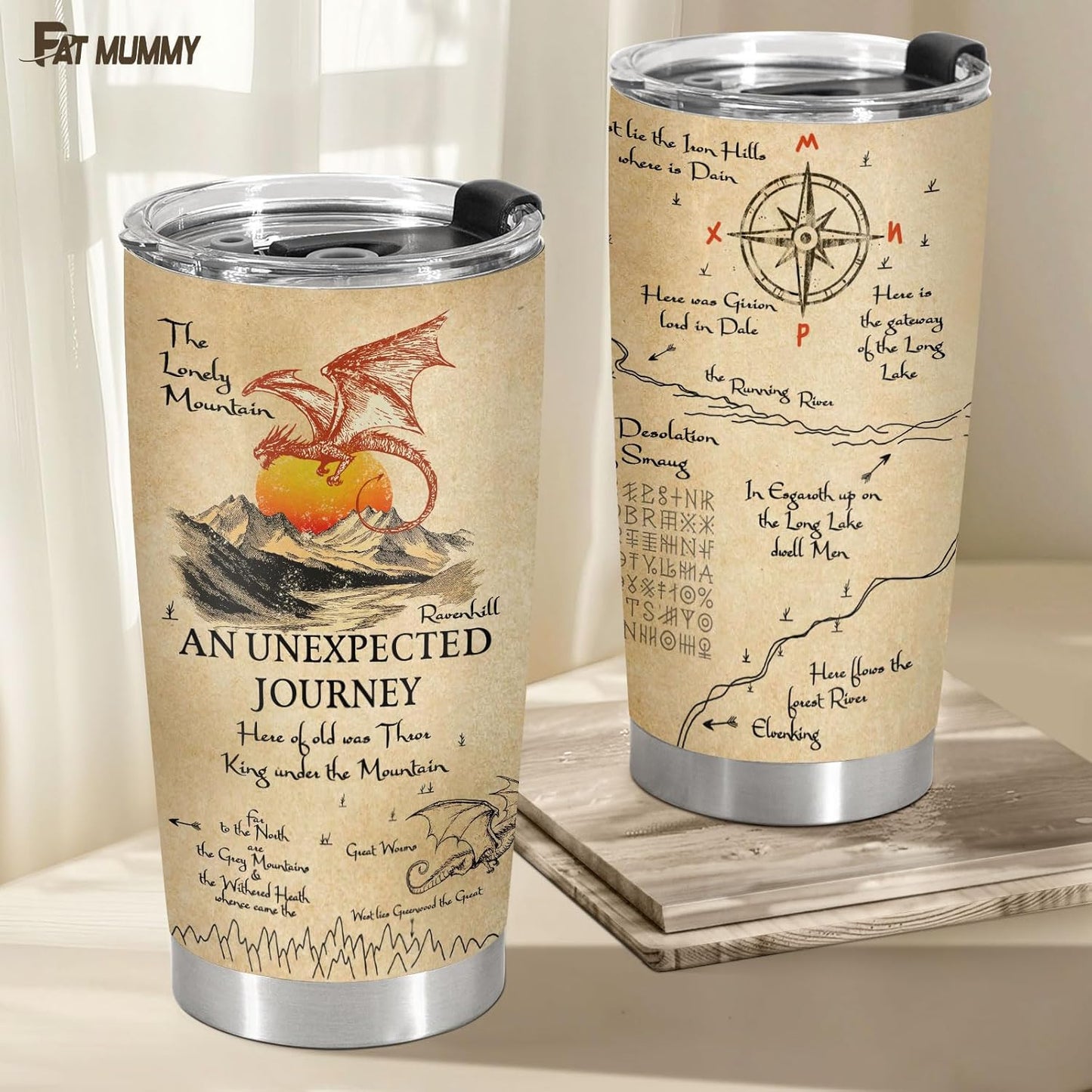 Fantasy Dragon Map Tumbler – Epic Journey Inspired Stainless Steel Travel Mug with Lid, Bookish Fan Gift for Men and Women