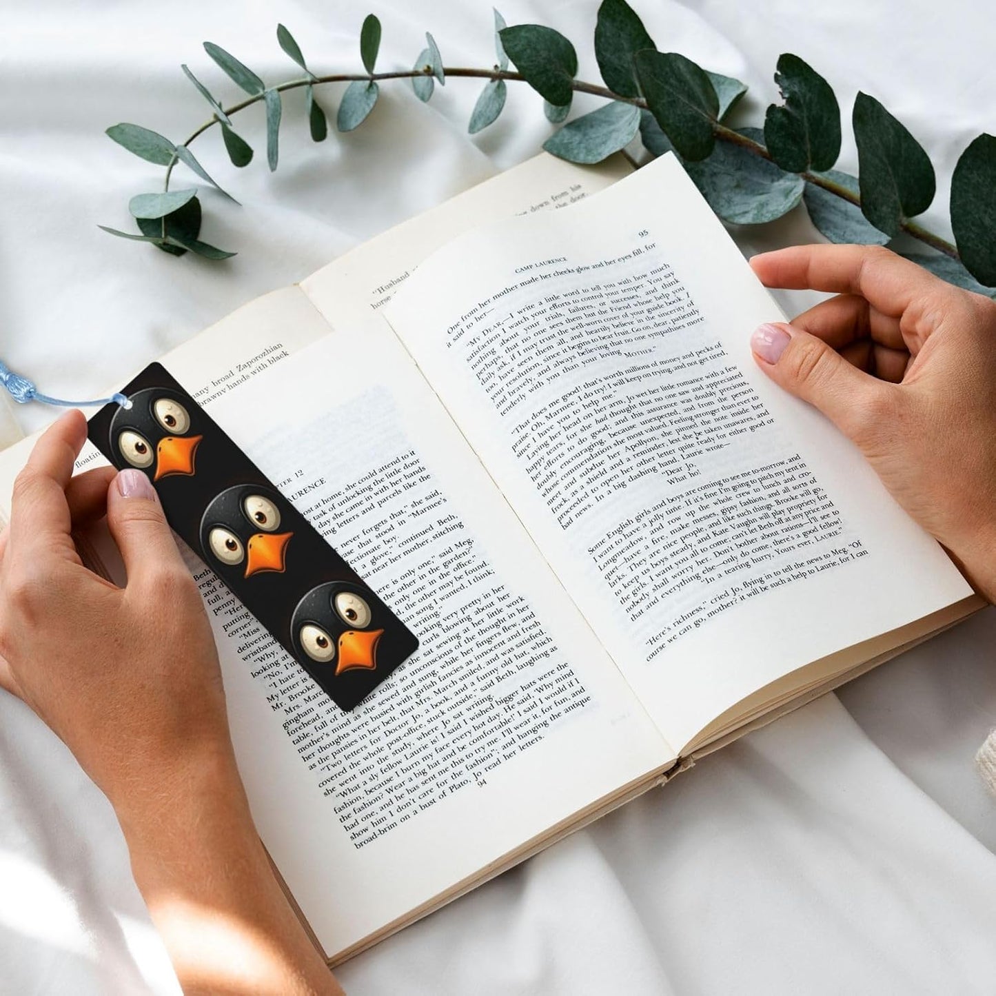 Penguin Head with Big Eyes Bookmarks Gifts for Women Men, Wooden Bookmarks for Book Lovers, Vintage Book Marks Ornaments with Tassel, Unique Personalized Reading Page Markers Sky Blue