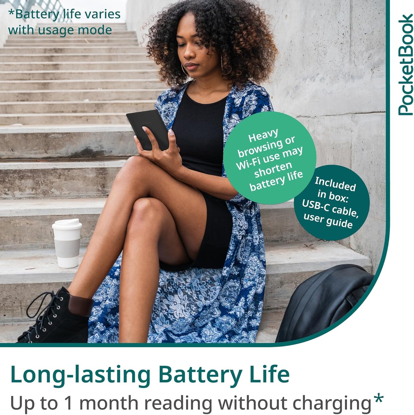 PocketBook Basic Lux 4 E-Book Reader - 6" Glare-Free HD E-Ink Display - Frontlight - Compact & Lightweight Ebooks Reader - Wi-Fi, Ergonomic Buttons - MicroSD Slot - Eye-Friendly Ereader