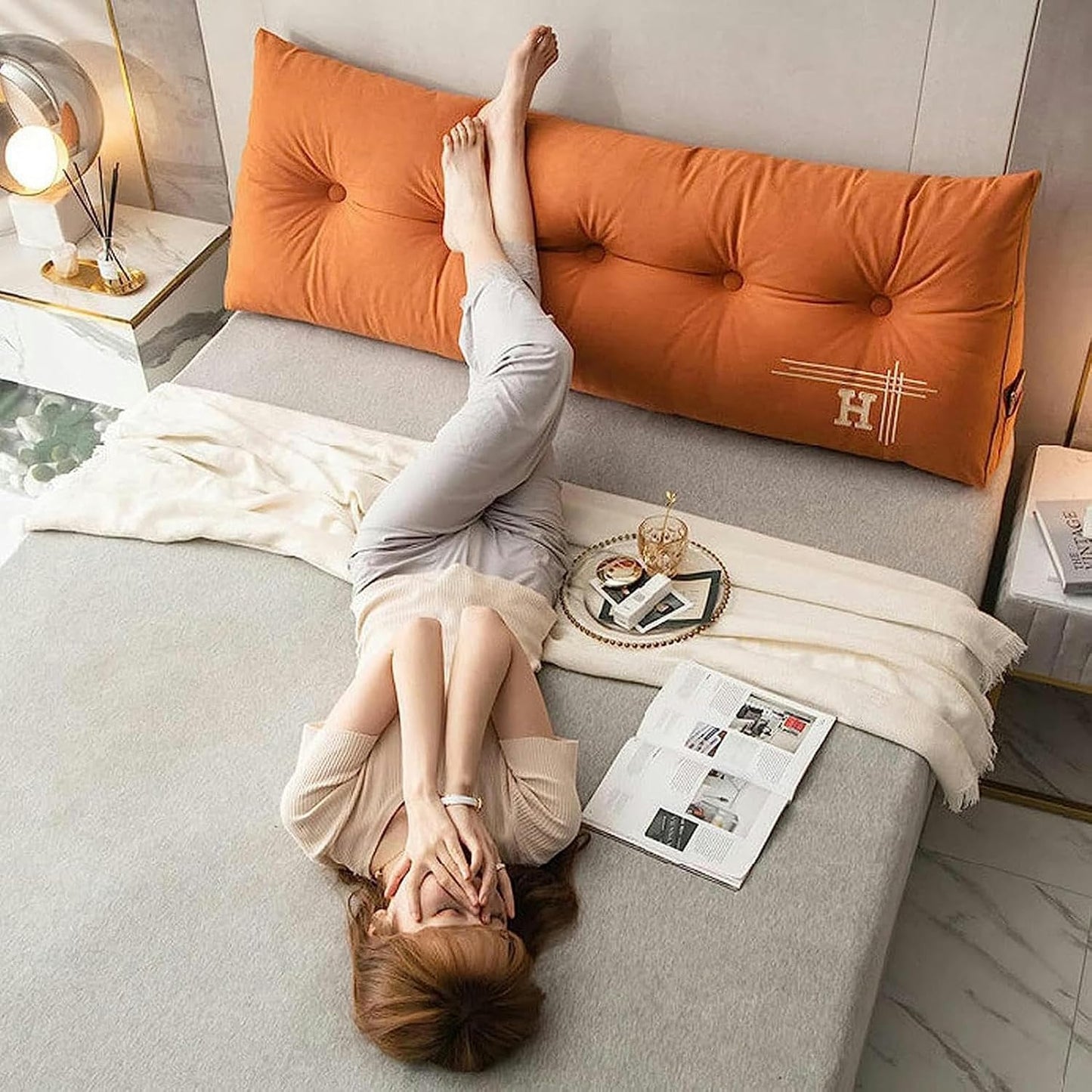 Backrest Cushion Triangular Headboard Pillow, Bedside Cushion Bed Sofa Long Reading Pillow, Sofa Bed Back Positioning Support Cushion with Removable Cover, Soft and Comfortable