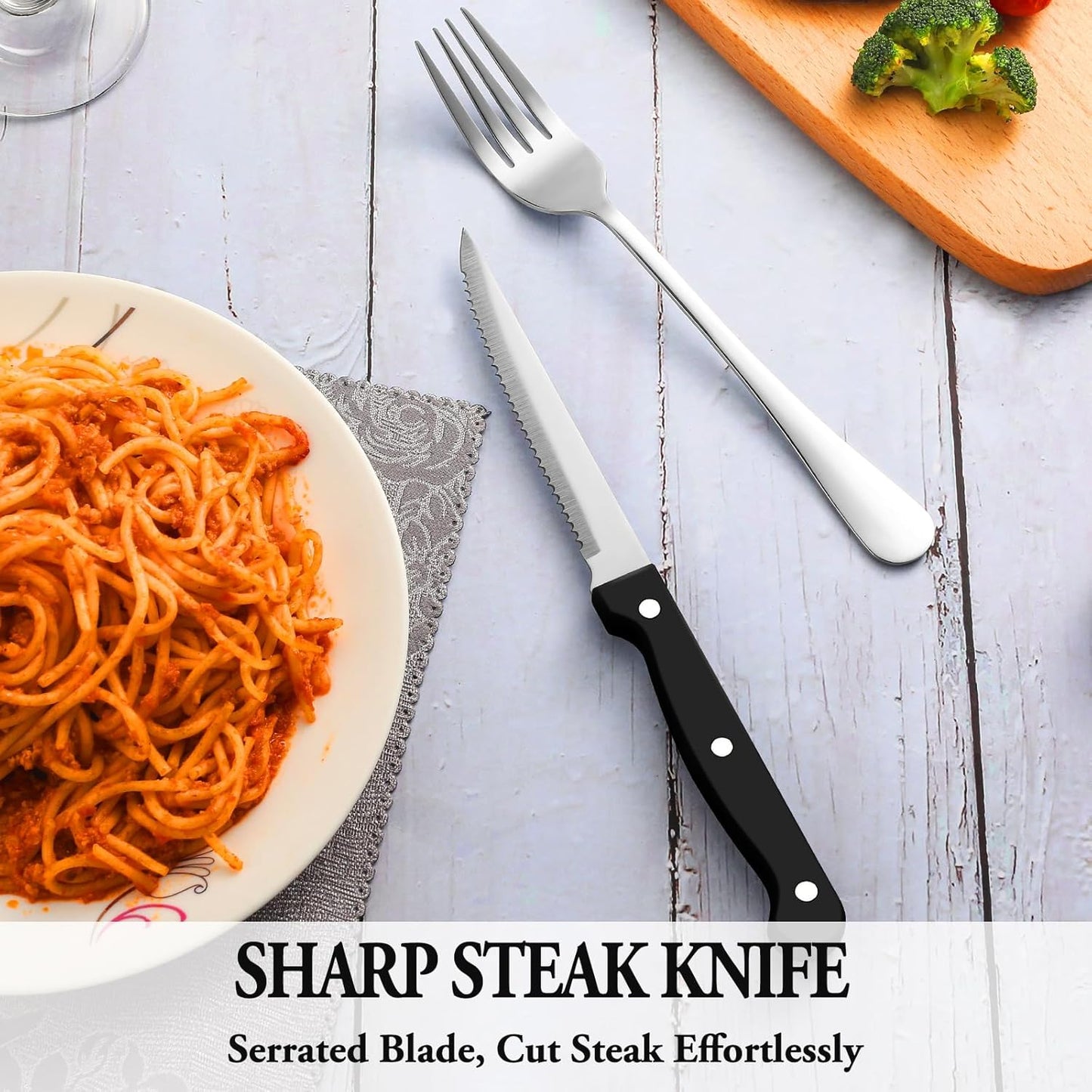 36 Pcs Silverware Set with Steak Knives Service for 6,Stainless Steel Flatware Set,Mirror Polished Cutlery Utensil Sets,Home Kitchen Eating Tableware Sets,Include Fork Knife Spoon,Dishwasher Safe