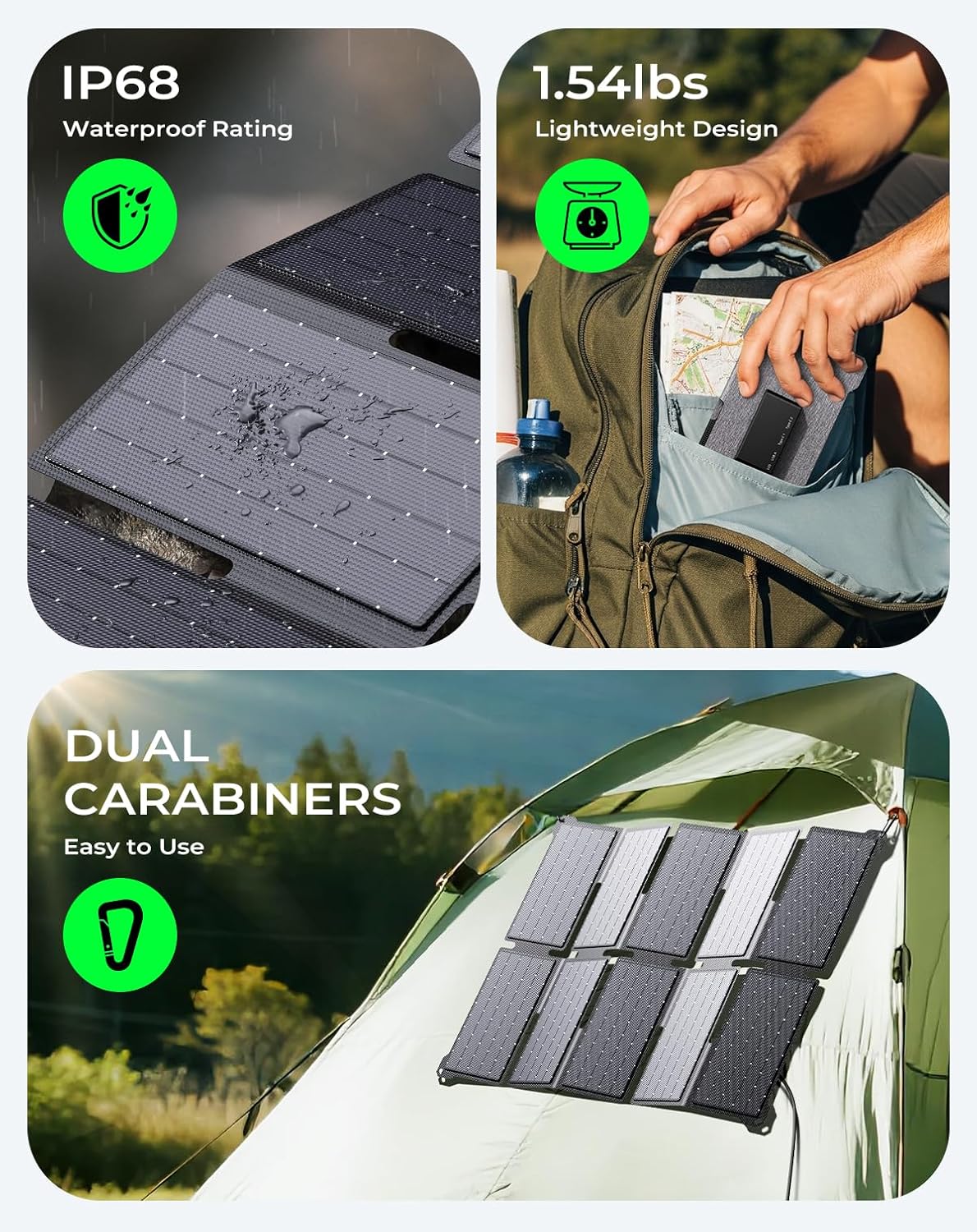 BigBlue Portable 35W Solar Panel Charger with Fast Charging USB-A and PD 25W USB-C for Camping Backpacking, 1.54 lbs, IP68 Waterproof, Folding Solar Phone Charger for iPhone/Android, iPad, Power Bank