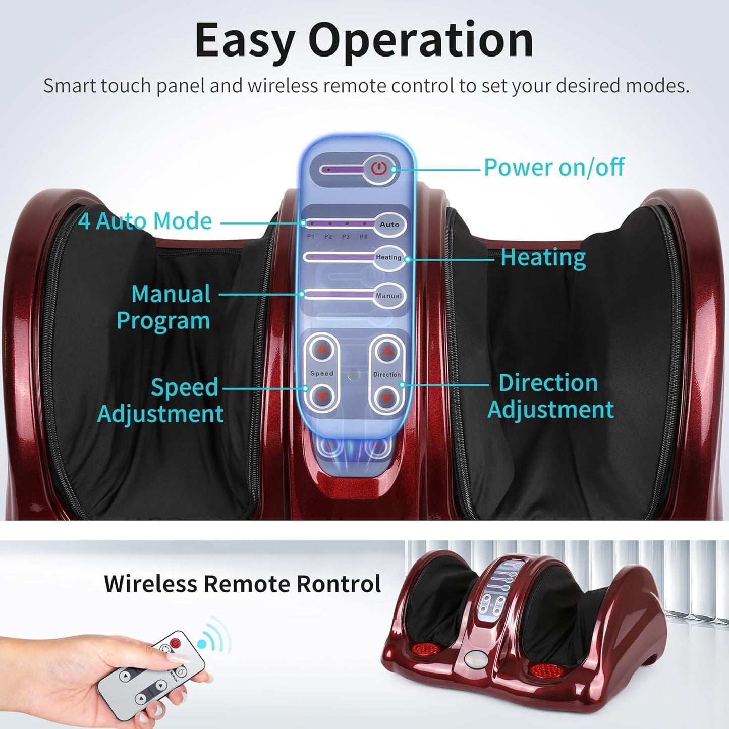 Foot Massager with Heat, Shiatsu Foot Massager for Circulation and Pain Relief and Heat Therapy, Ankle, Calves and Feet Massage with Deep Kneading Rolling, Gifts for Women Men Mother Father (RED)