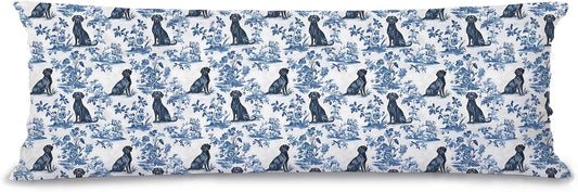 Blue and White Chinoiserie Labrador Retriever Decor 20x54 Body Pillow Cover,Labrador Retriever Gifts,Toile de Jouy Floral Dog Body Pillow Pillowcase with Zipper for Bed Couch