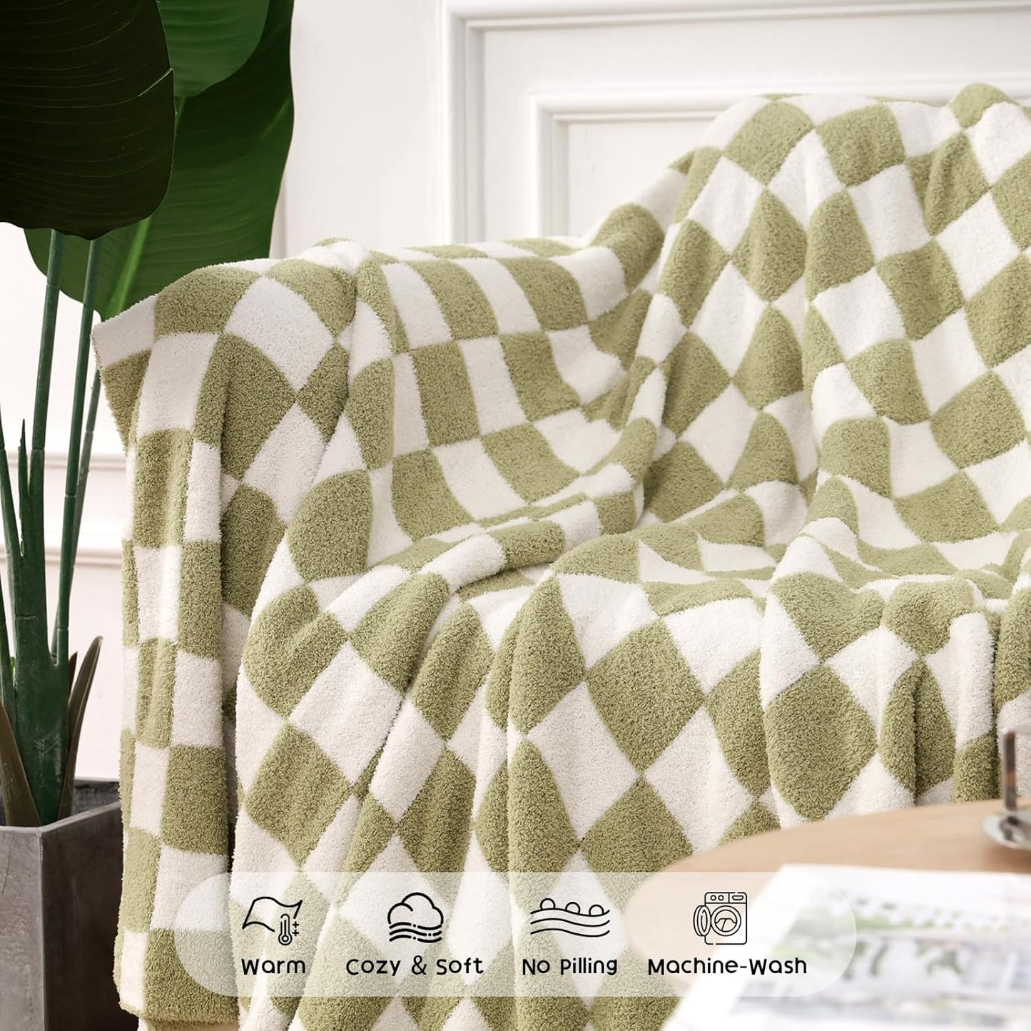 Cozy Knit Throw Blanket - Ultra Soft & Warm Checkerboard Grid Pattern Fluffy Polyester for Couch, Bed - Gift for Women, Mom, Daughter (50x60 in, Green)