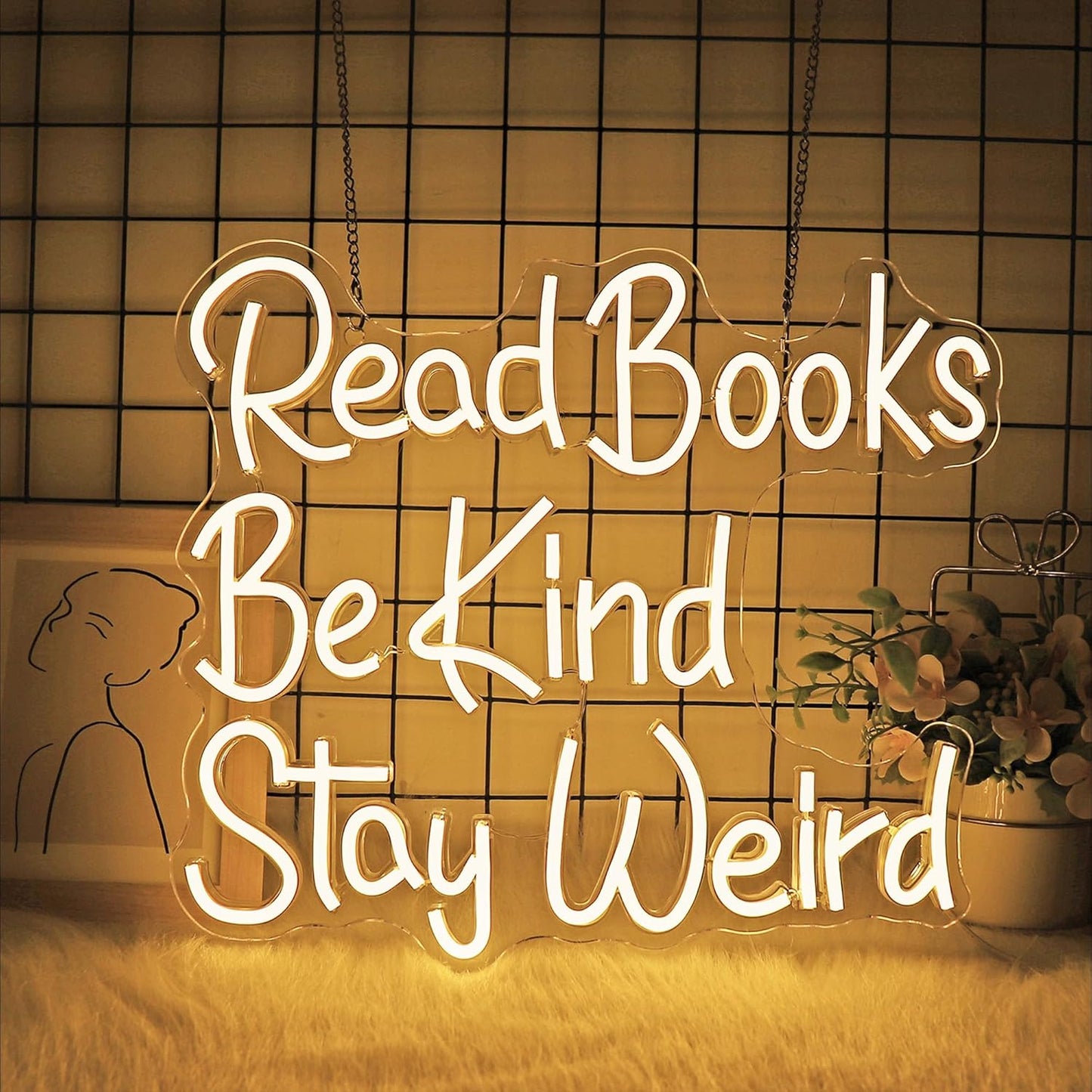 Neon Sign, JGHTURIE Read Books Neon Signs for Wall Decor Warm White Led Lights Signs for Classroom Office Library Bookshop Study Room Decoration USB Powered