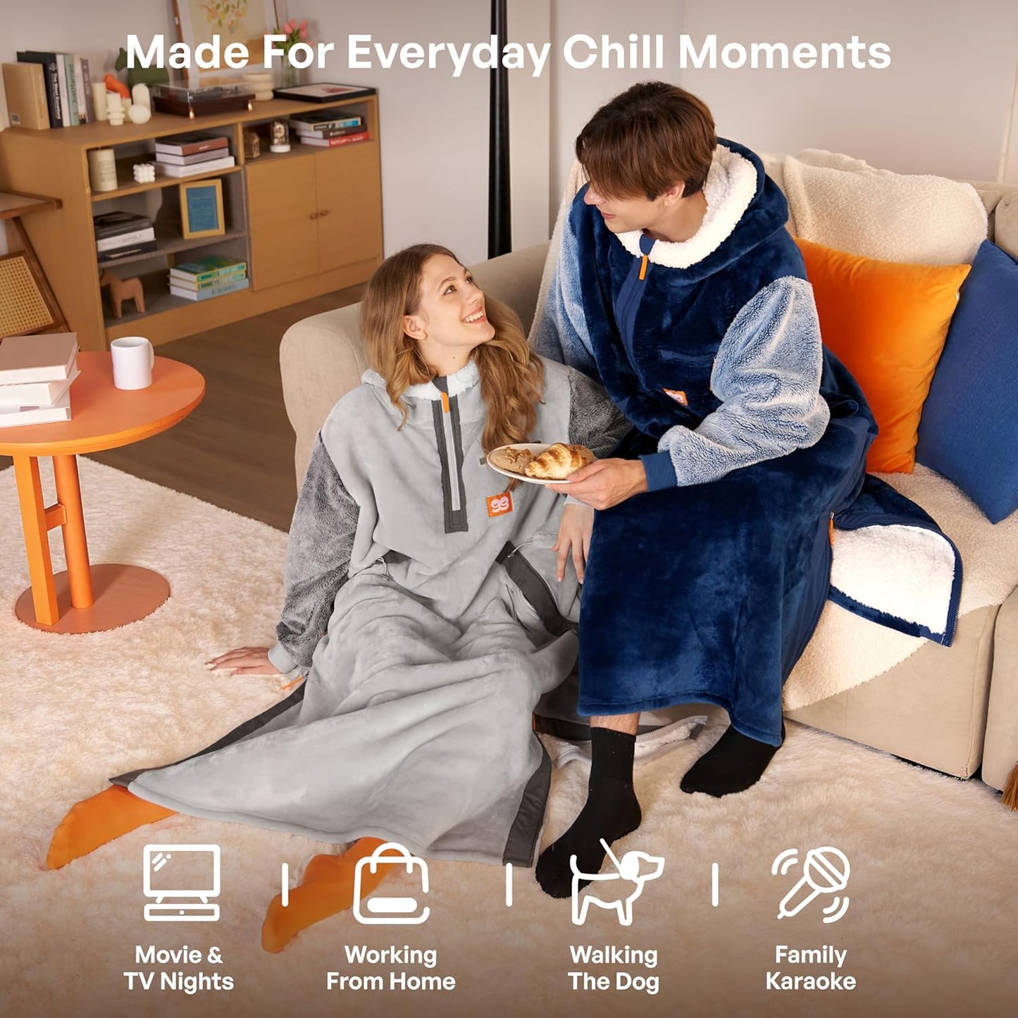Giggling Getup Wearable Blanket Hoodie for Women Men Gifts for Women Mom Wife Sherpa Fleece Long Hooded Blanket Sweatshirt Cozy Sherpa Wearable Throw with Pocket & Sleeves for Adult Standard Grey