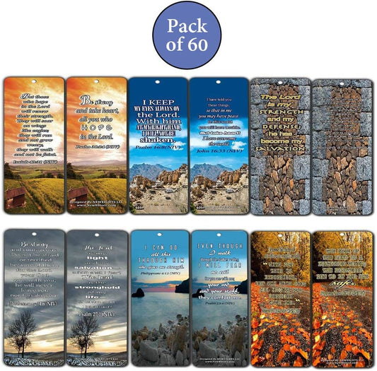 NewEights Bible Verses Bookmarks (60-Pack) – Daily Motivational Card Set – Collection Set Book – Ideal Giveaway for Church Members