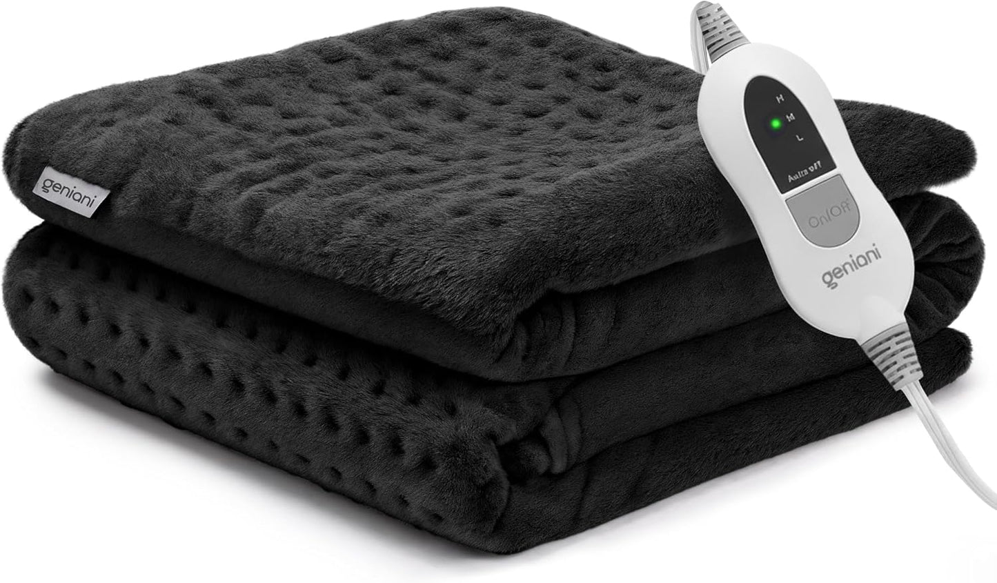 GENIANI Electric Heating Pad for Back Pain & Cramps Relief, Electric Throw, Auto Shut Off, Machine Washable, Moist Heat Pad for Neck & Shoulder - Valentines Day Gifts for Her, (12"x24" Jet Black)