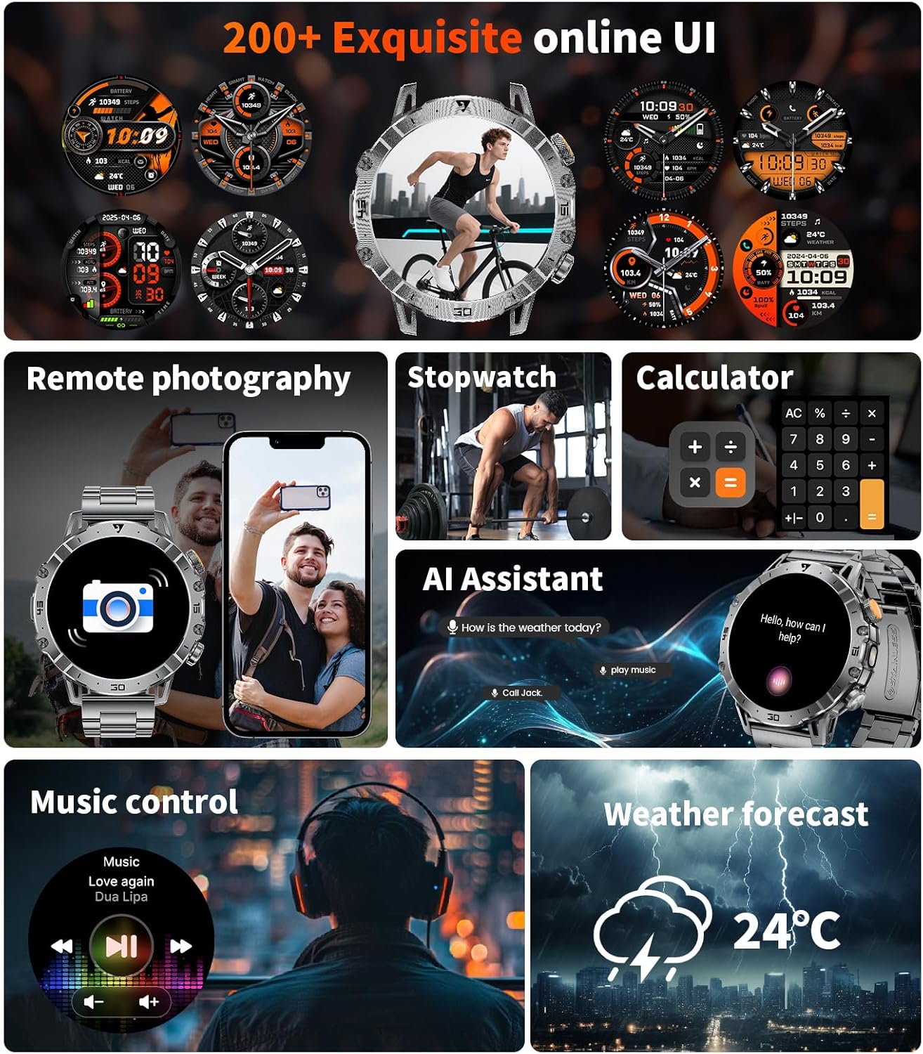 Smart Watches for Men 1000mAh Battery/Flashlight/3 Straps, 1.7" Ultra HD Screen Outdoor Smartwatch with 111 Sports Modes, Heart Rate/Sleep/Calorie Monitor, 5ATM Waterproof Fitness Tracker Android iOS
