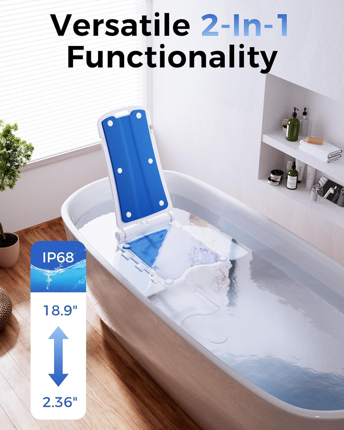Electric Chair Lift - Floor Lift for Elderly Falls, Support Up to 308 LB, IPX8 Waterproof Bath Lift, Foldable & Wireless Rechargeable Design, Quick-Rise Assist for Disabled