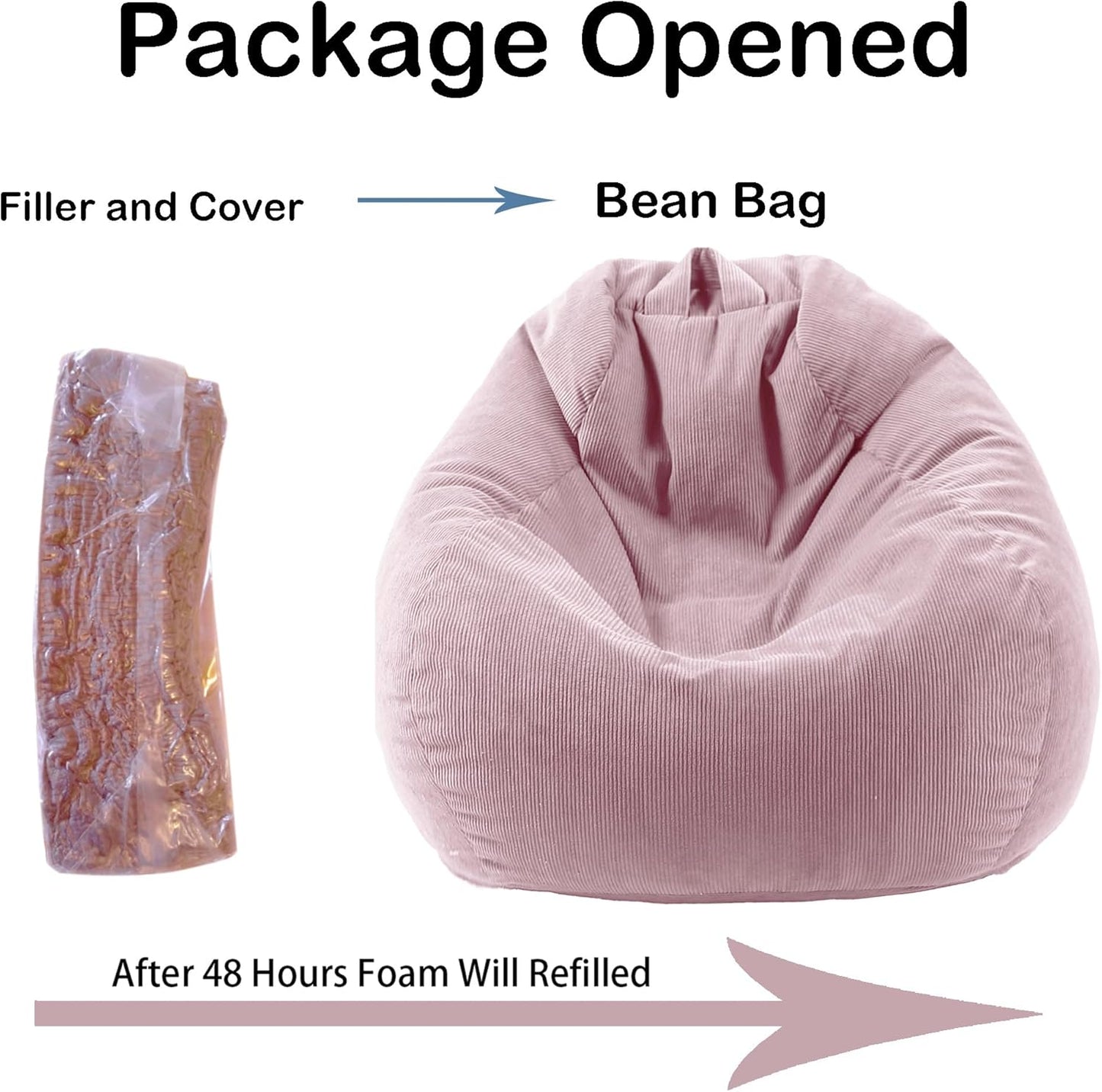 LPMOERA Bean Bag Chair Memory Foam Bean Bag Chairs for Kids/Teens with Filling Round Kids Bean Bag Chair for Living Room Bedroom College Dorm Reading Chair Pink