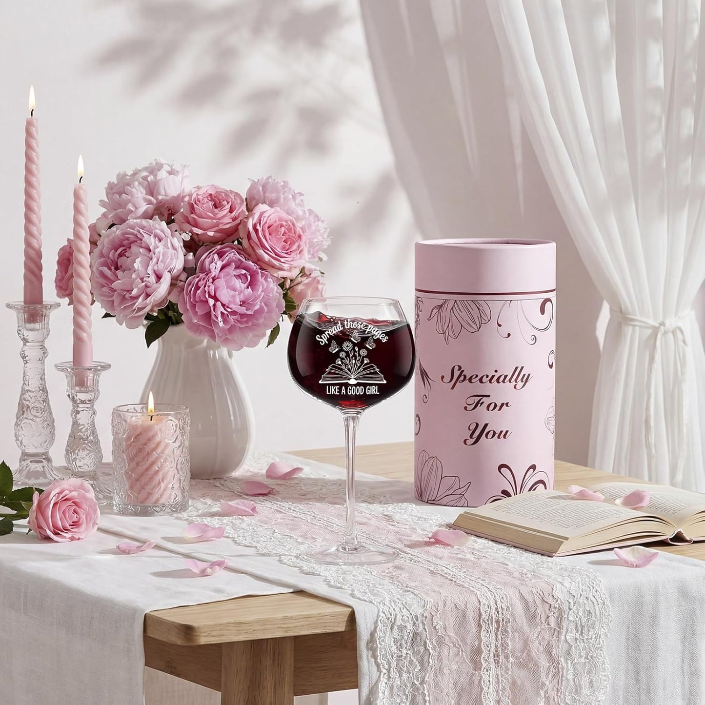 Remerry Book Lovers Wine Glass Gifts for Women 16oz Funny Bookish Wine Glass Spread Those Pages Like a Good Girl Dark Romance Booktok Smutty Book Lover Cup Gifts for Her Readers