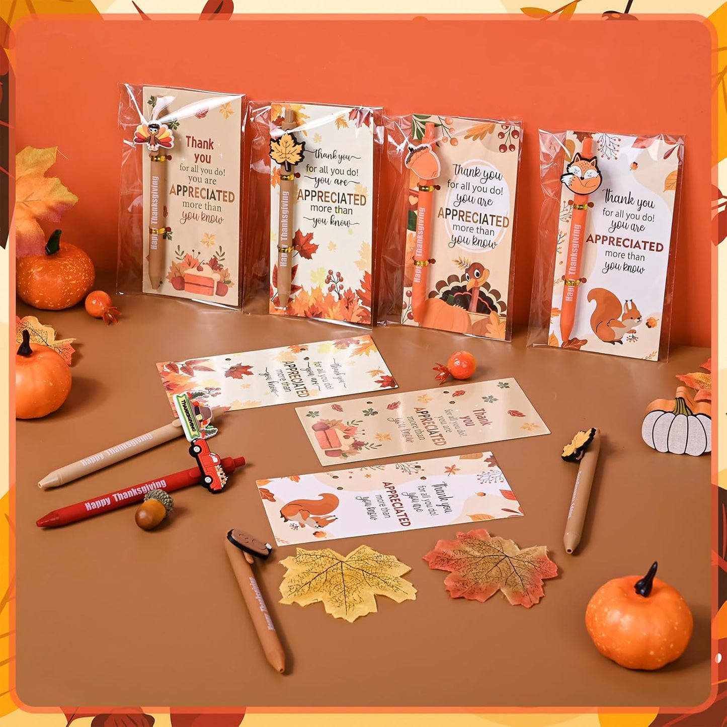 48 Pcs Thanksgiving Day Gifts Cute Fun Ballpoint Pens with Bookmark Kawaii Maple Leaves Pumpkins and Turkeys Shape Funny Pens Bulk for School Office Home Student Kids Present (Thanksgiving)