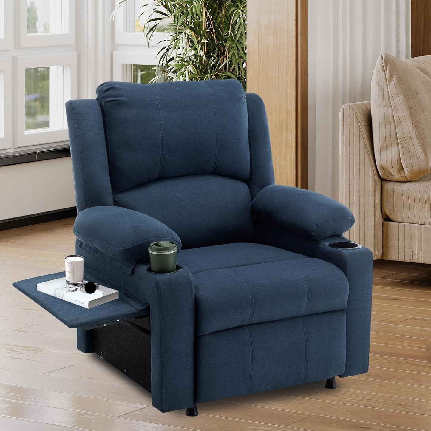 Power Recliner Chair Adults Upholstered Heating Point Massage Theater Seating Single Sofa Chairs with Side Pockets Sidetable for Living Room