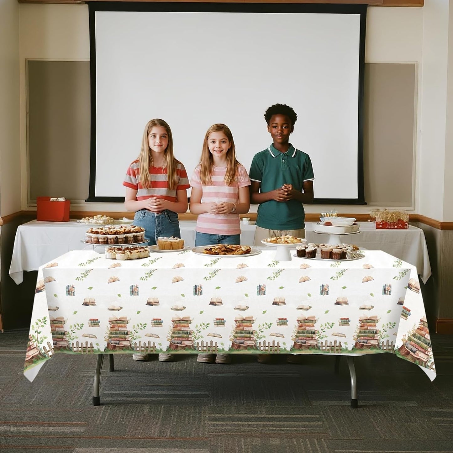 3Pcs Book Themed Party Tablecloth, 54 x 108 Inch Book Club Plastic Table Cover, Waterproof Library Reading Themed Table Cloths for Reading Party, Storybook Baby Shower Decorations