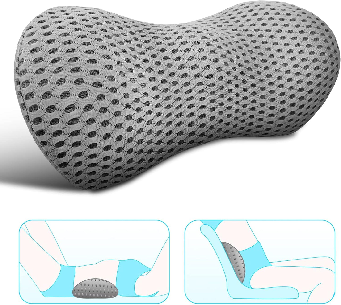 Lumbar Support Pillow for Office Chair, Memory Foam Lumbar Pillow for Lower Back Pain Relief (Grey)