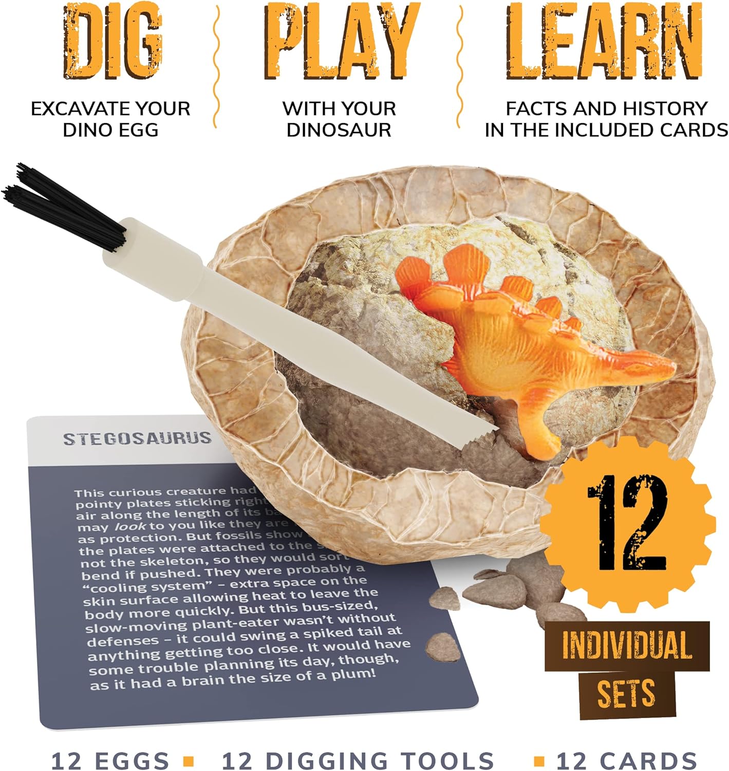 Dan&Darci Dig a Dozen Dino Egg Kit for Kids - Easter Basket Stuffers - Dinosaur Toys Gift 3-12 Year Old - 12 Eggs & Surprise Dinosaurs - Science STEM Activities - Boy Toy Party Gifts for Boys & Girls