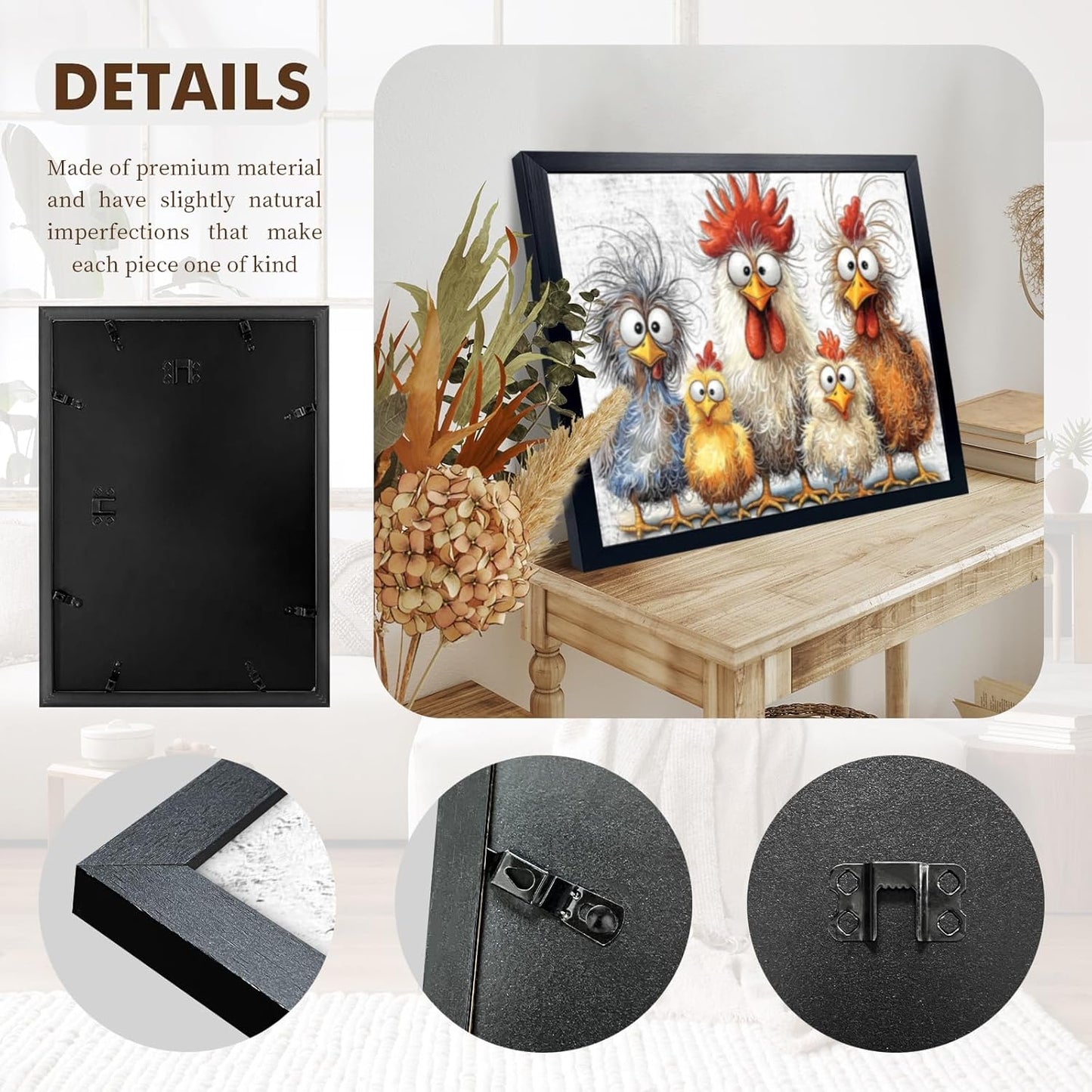 Black Frame Funny Chicken Canvas Wall Art Rooster Portrait Pictures Decor Rustic Animal Painting Home Modern Artwork Decorations Framed for Kitchen Living Room Bedroom Bathroon Office 12 x 16 inch