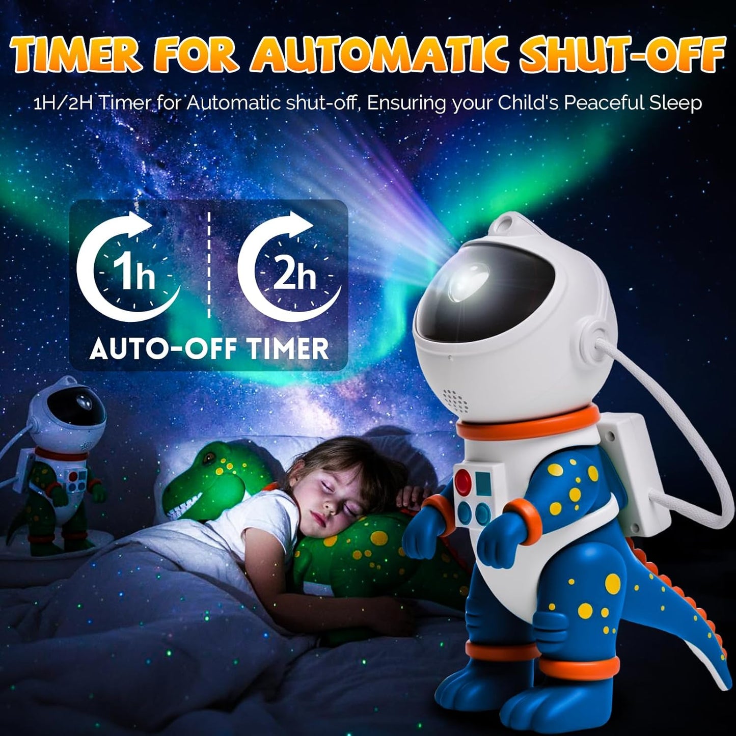 Dinosaur Astronaut Galaxy Star Projector Night Light, 8 in 1 LED Space Planetarium Lamp, 360° Rotating with Remote & Timer, Kids Adults Bedroom Decor, Christmas Birthday Gifts (Blue)