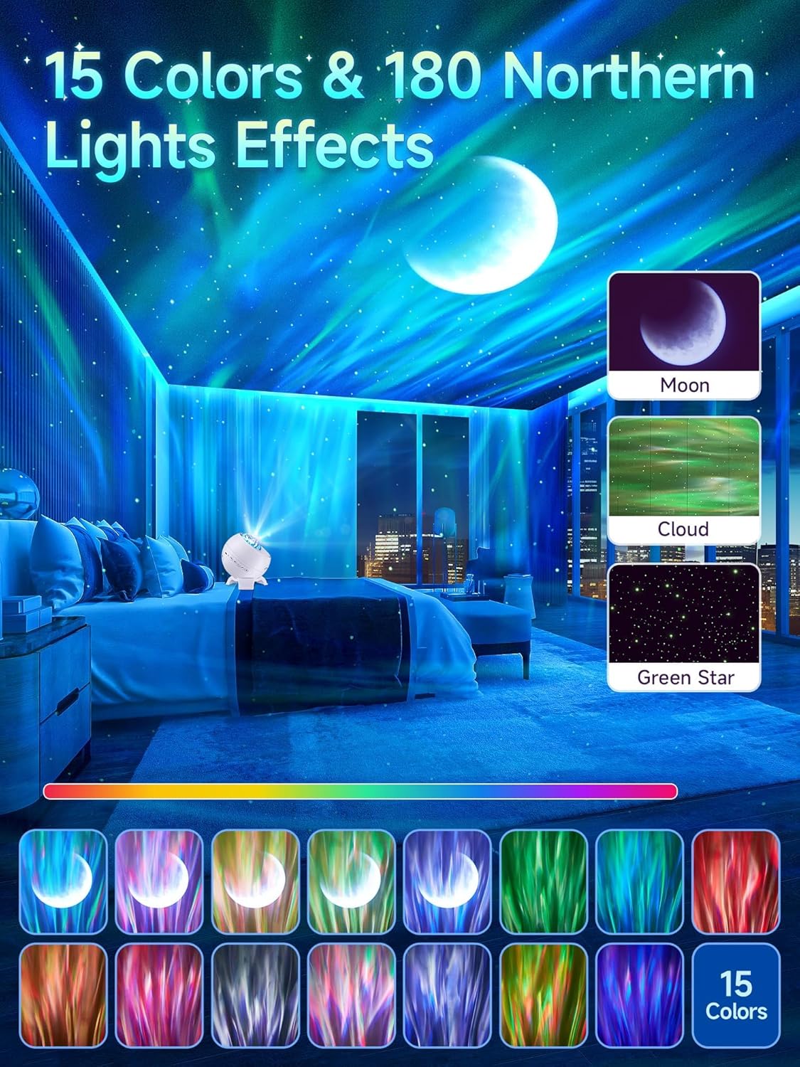 Northern Lights Projector,300+Lighting Modes Galaxy Projector for Bedroom,15 White Noise&Bluetooth Galaxy Projector for Bedroom,Remote+Timer Moon Star Projector Galaxy Light,Valentine's Day Gifts