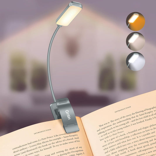 Gritin 9 LED Rechargeable Book Light for Reading in Bed - Eye Caring 3 Color Temperatures,Stepless Dimming Brightness,80 Hrs Runtime Small Lightweight Clip On Book Reading Light-Pacific Blue