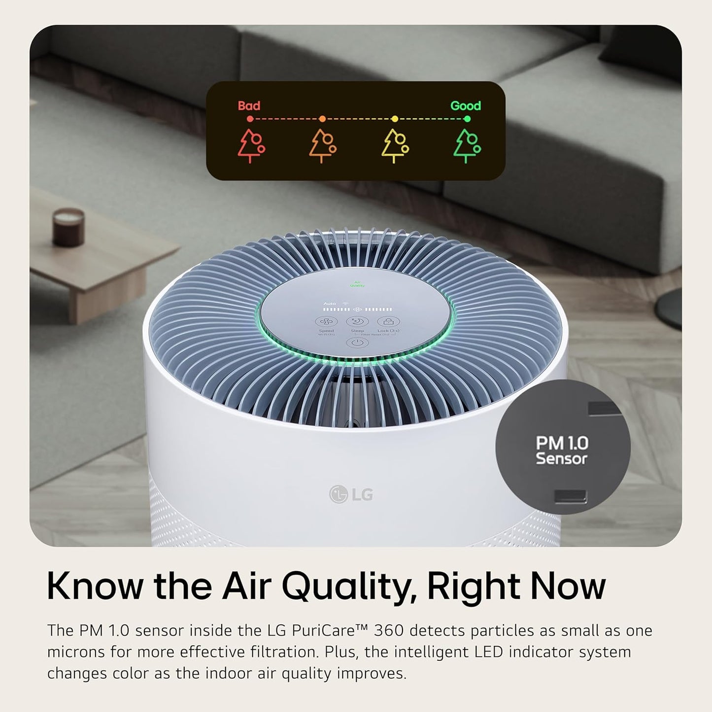 LG PuriCare 360 Air Purifiers for Home, Large and Small Room, Bedroom, Up to 2,059 ft² in 1 Hr with NanoFiber True HEPA Filter, 360 Degrees of Filtration, WiFi, Air Quality Monitor, Low Noise