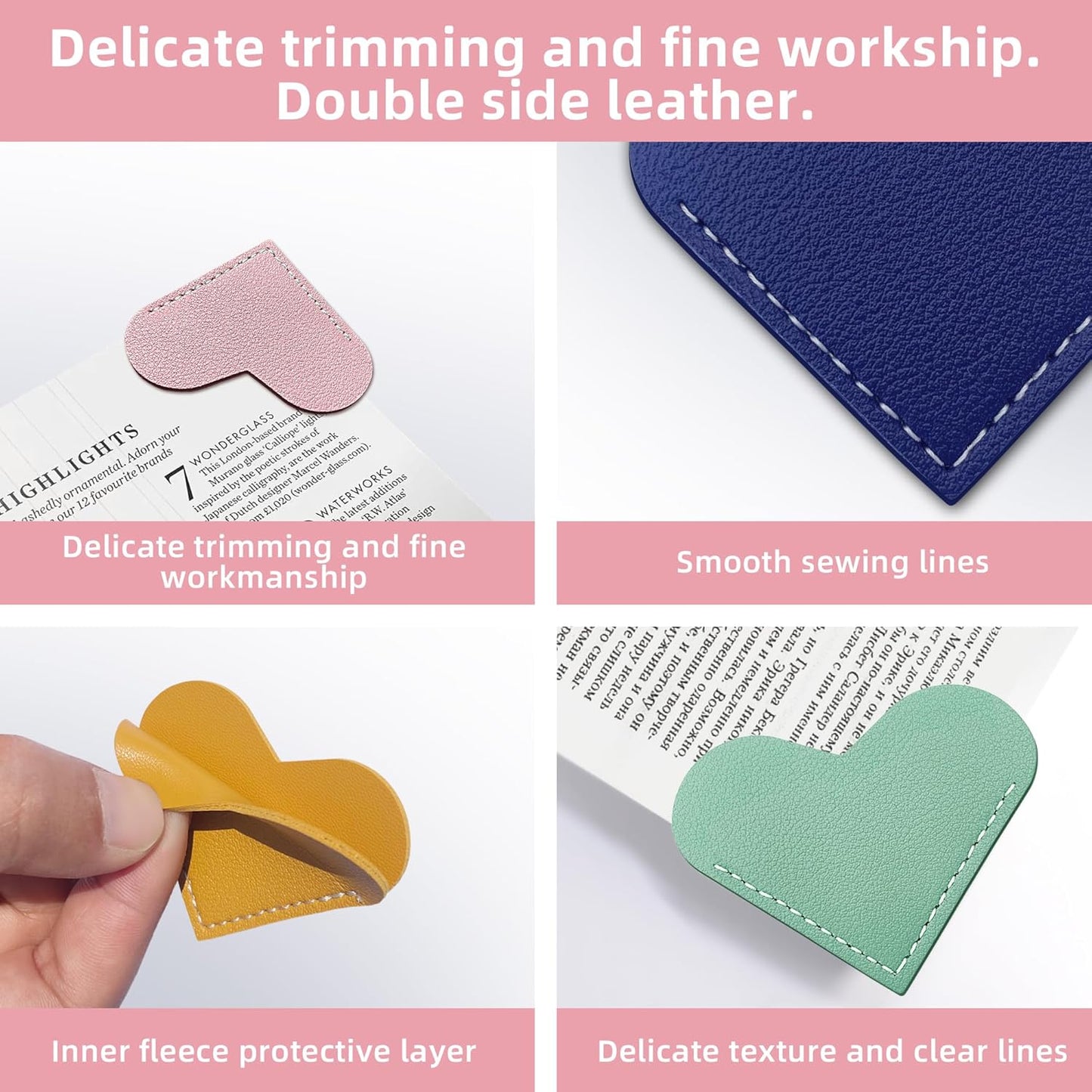 16Pcs Leather Heart Bookmarks,Cute Corner Page Book Marks,Book Accessories for Kids Women Book Lovers Teachers,Handmade Reading Gifts (16 PCS)