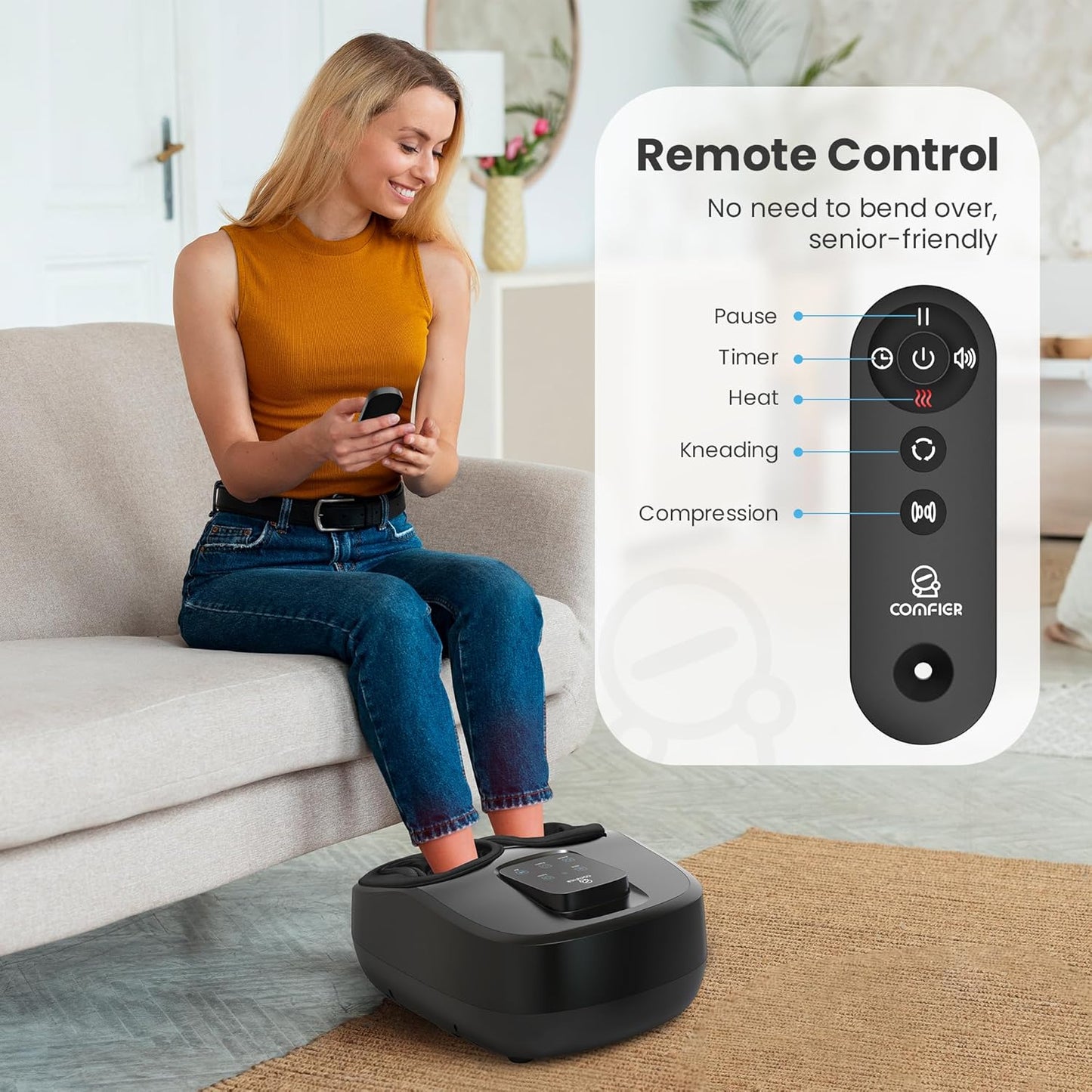 COMFIER Shiatsu Foot Massager with Heat,Kneading, Compression, Massage Machine for Plantar Fasciitis Neuropathy, Remote Control,Heated Foot Warmer, Gifts for Men,Women,Size 13