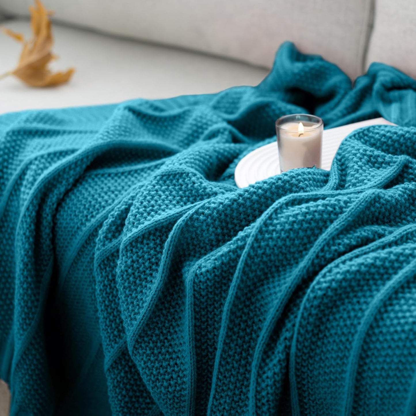 Carriediosa Knit Throw Blanket for Couch 50" X 60", Soft Cozy Stripe Pattern Cable Knitted Throws Fall Fluffy Textured Solid Home Decor Blankets Couch Cover for Bed Sofa, Teal