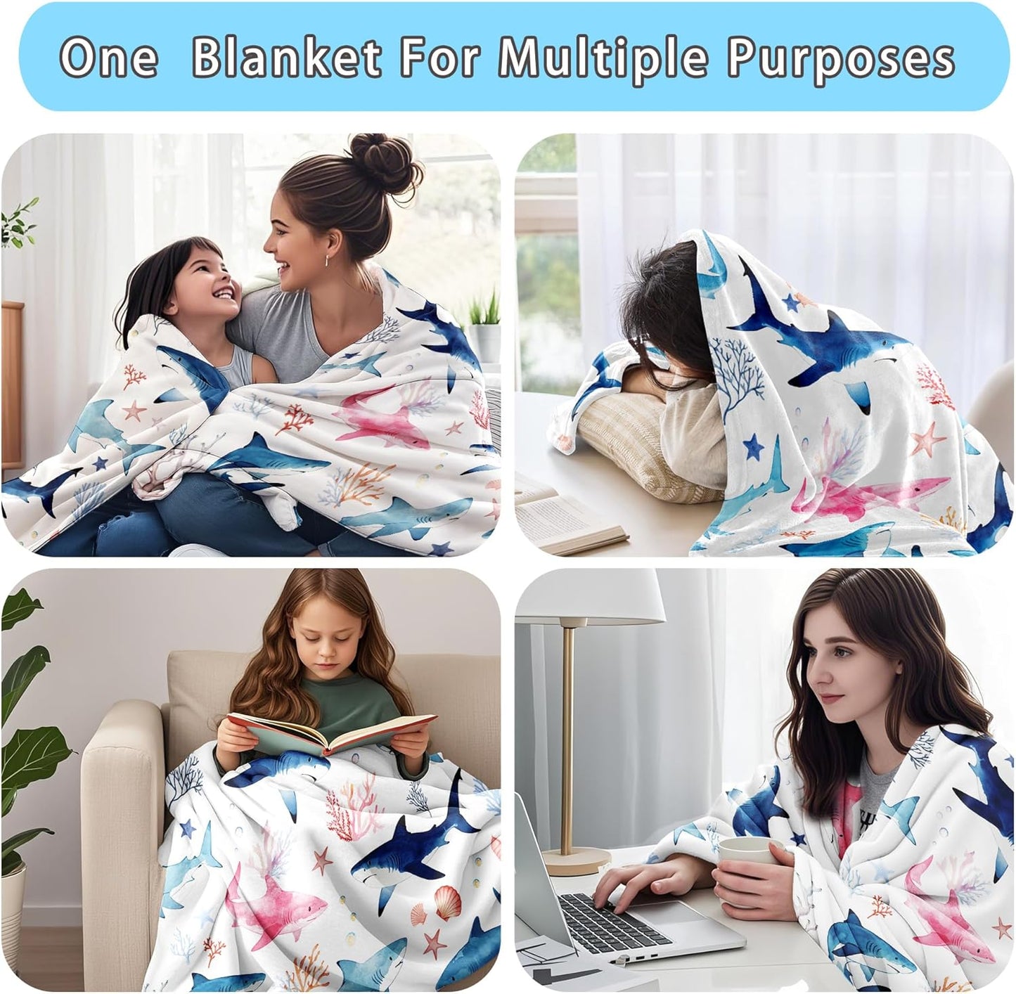 Shark Blanket Gifts for Sharks Lovers Lightweight Cozy Flannel Shark Themed Throw Blanket Stuff Gifts Decor for Kids Adults 50"X40"