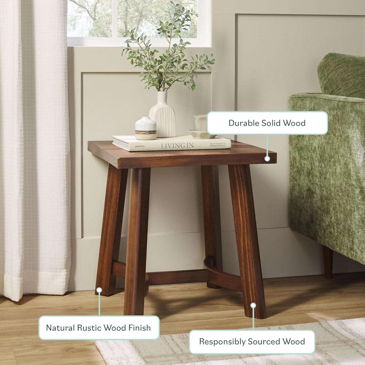 Walker Edison Colt Modern Farmhouse Solid Wood Square Side Table, 18 Inch, Medium Brown
