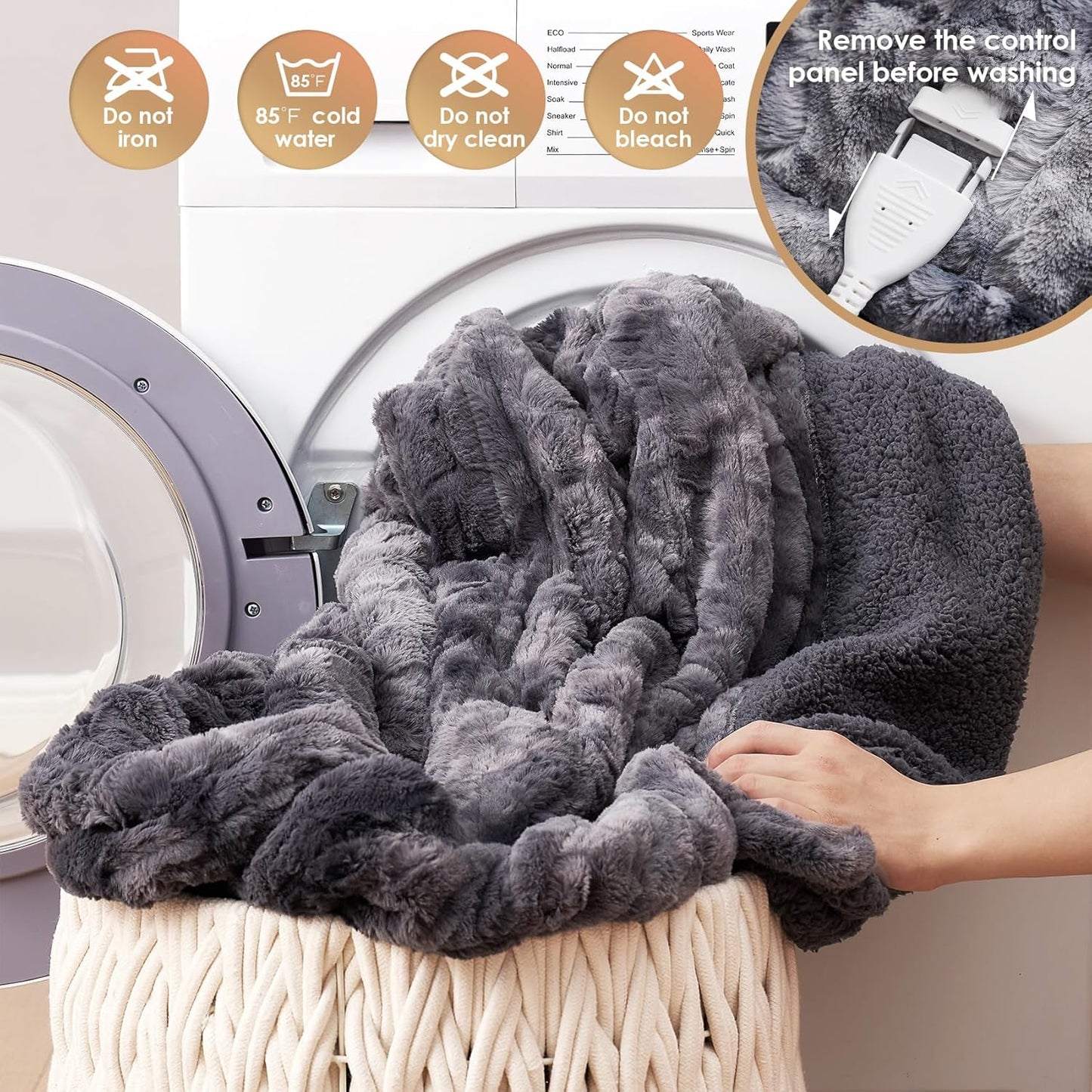 EHEYCIGA Faux Fur Heated Electric Blanket King Size - 9 Heating Levels, 10 Hours Auto Off, Soft Cozy Washable Dual Control With Fast Heating, 90 x 100 Inches