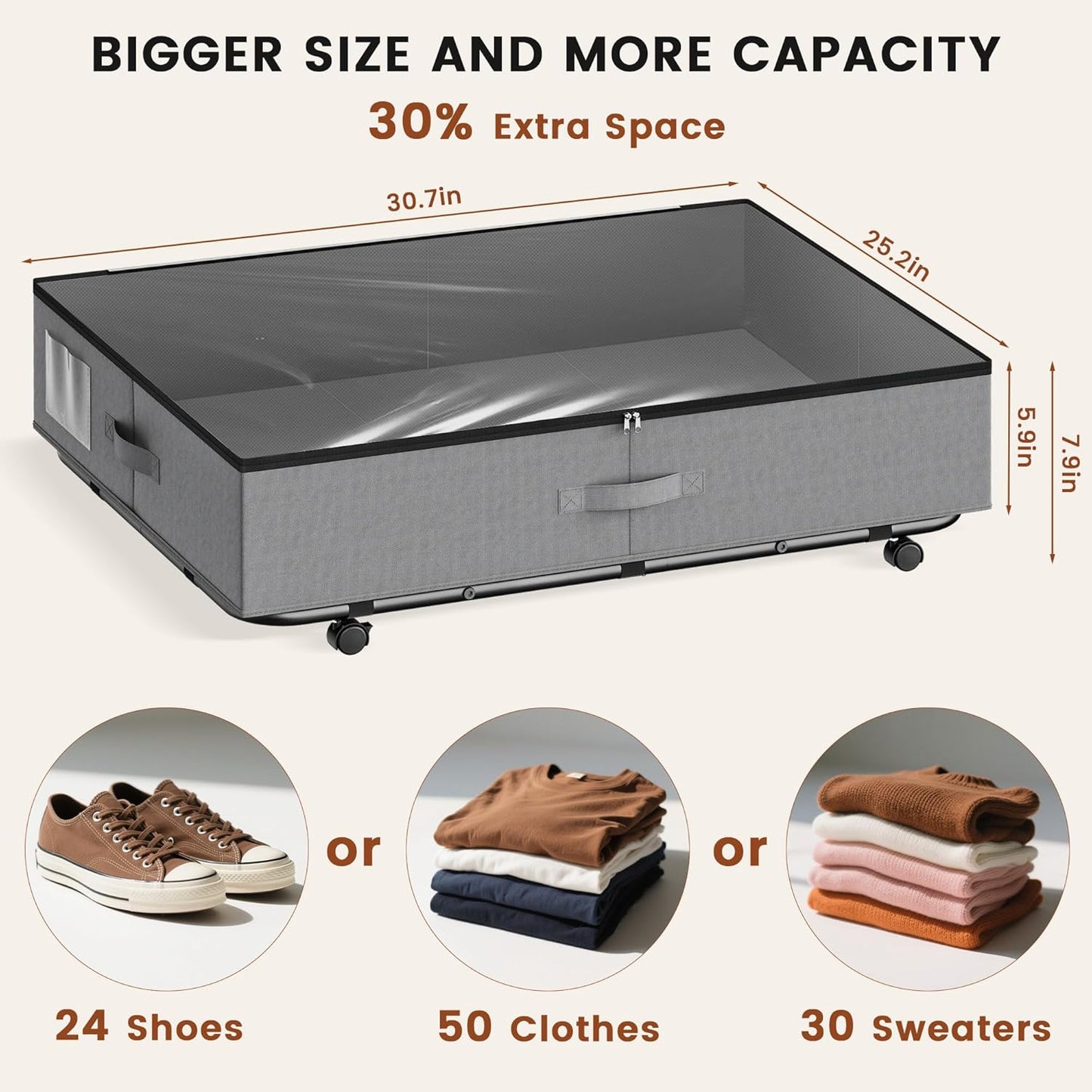 XXXL 78L Under Bed Storage with Wheels, Rolling Storage Containers with Clear Lid & Label, Heavy-Duty Metal Frame, Easy Pull-out, Underbed Storage Bins for Clothes, Shoes, Blankets, and Toys(2PACK)