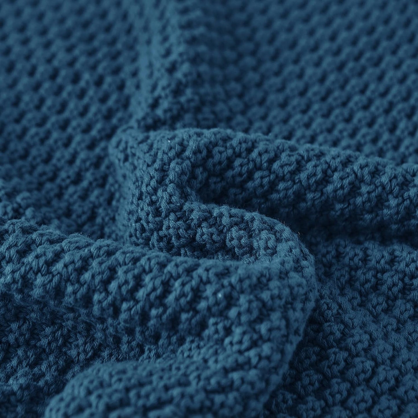 Longhui bedding Blue Knitted Throw Blanket for Couch - Soft, Cozy Machine Washable 100% Cotton Sofa Knit Blankets, Heavy 3.0lb Weight, 51 x 63 Inches, Laundry Bag Included