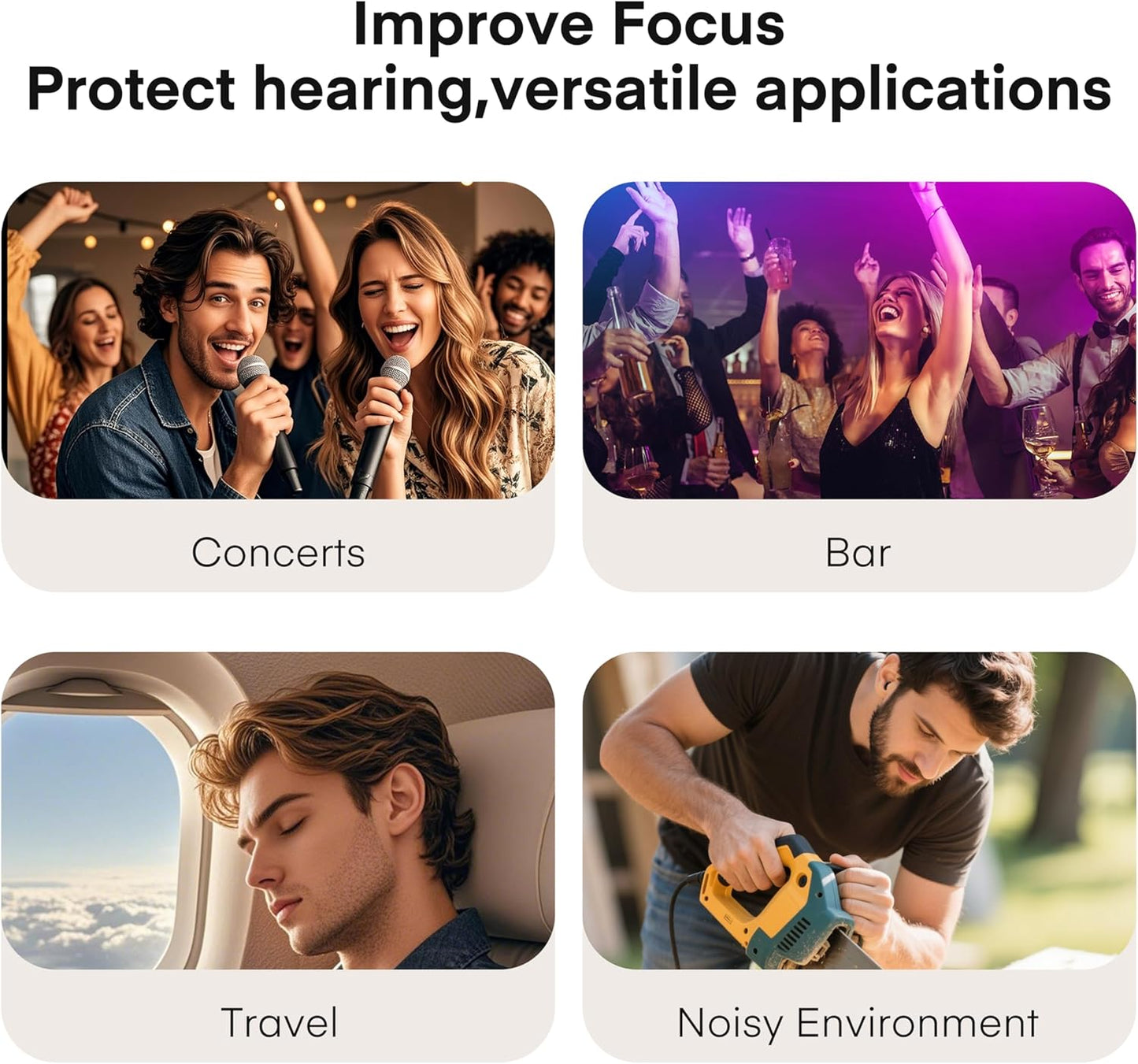 Fita+ Soft Reusable Ear Plugs for Noise Reduction up to 33dB, 7 Pairs XS/S/M/L, Soft Silicone Ear Plugs for Sleeping, Noise Cancelling for Work, Focus - Purple