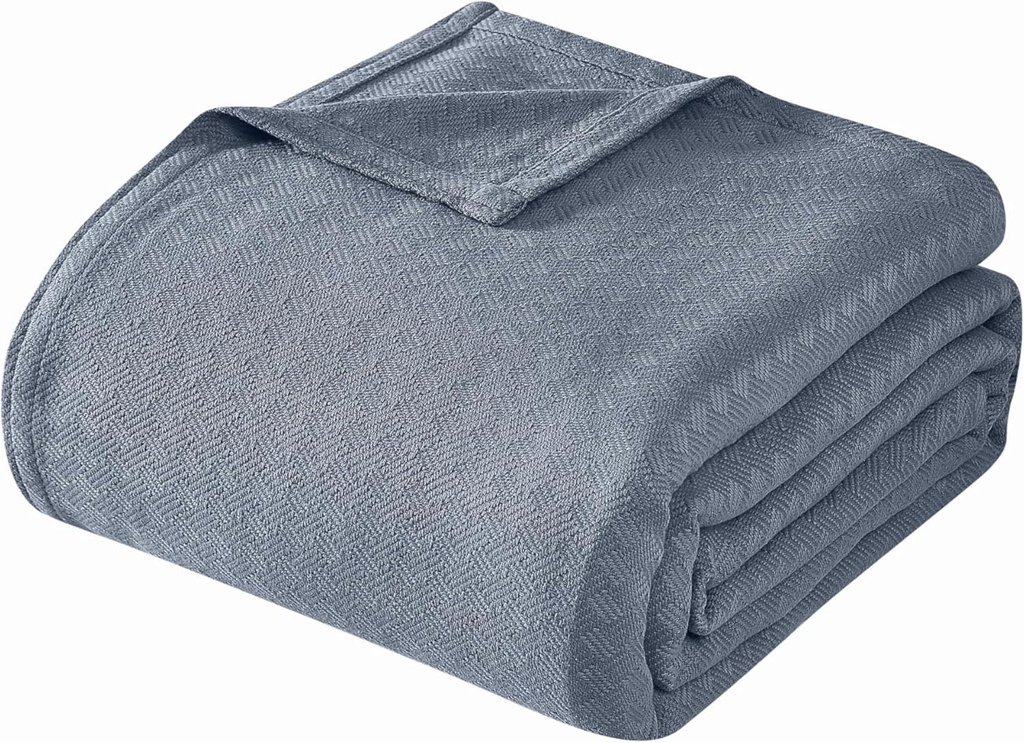 Vince Camuto Classic 100% Basket Woven Cotton Throw Blanket in Dusty Blue, Solid Color, Oeko-TEX Certified