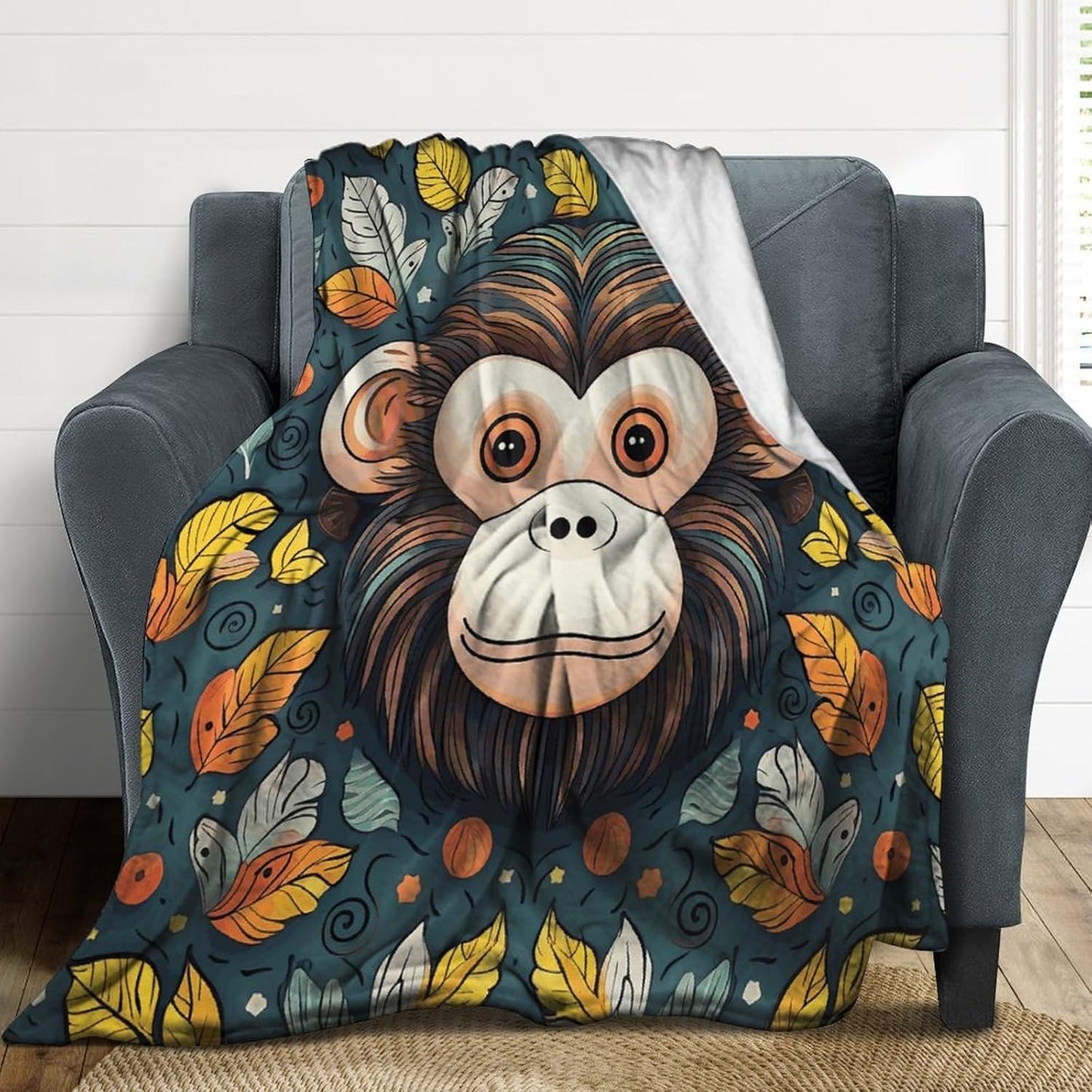 Monkey Pattern Throw Blanket for Couch Super Soft Warm Lightweight Throw Blankets Cozy Flannel Bed Blanket Cute Decorative Blankets for All Seasons Home Decor Gift 30"*40"（76 * 100cm）