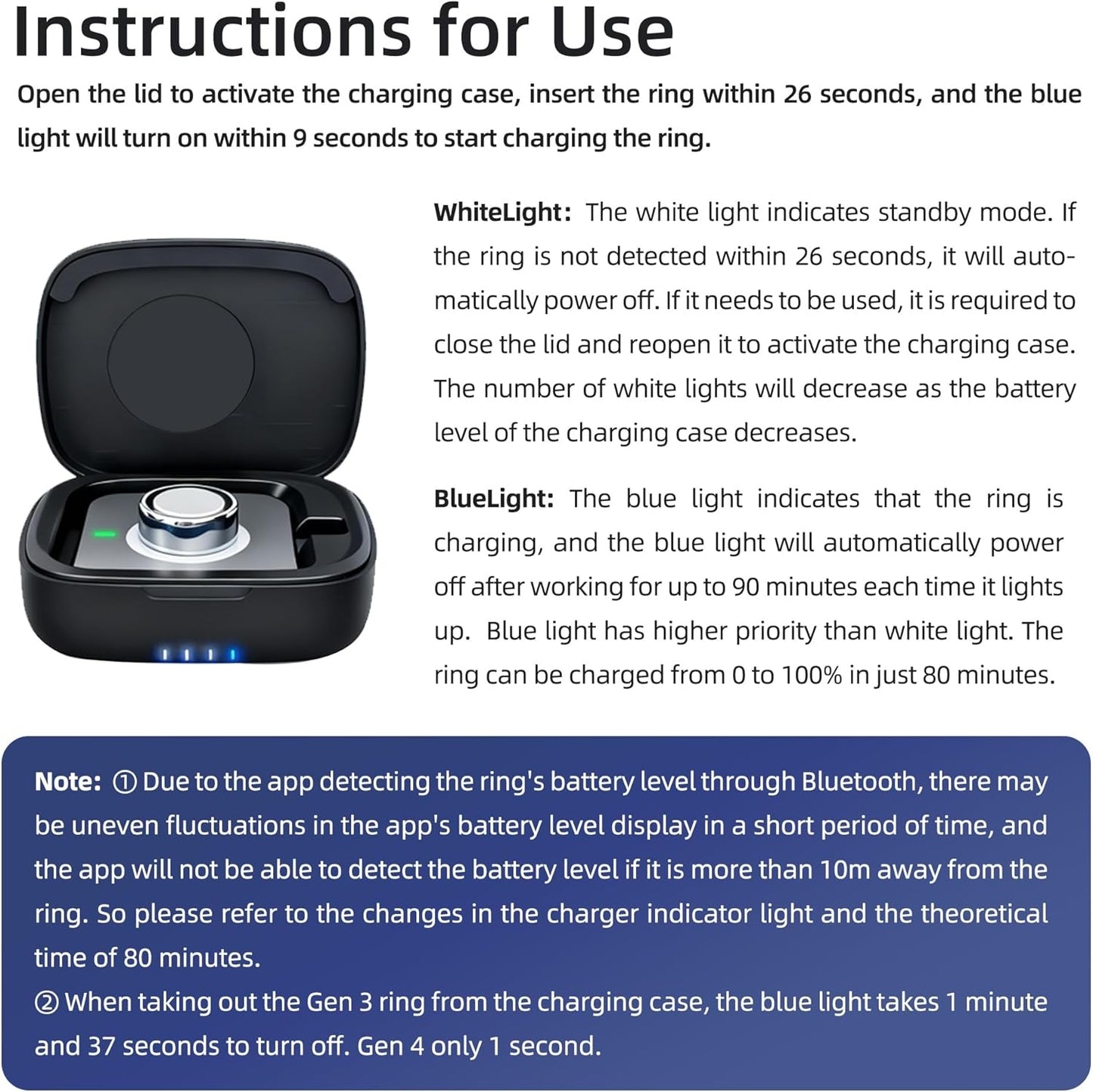 Wireless Charging Case for Oura Ring gen 4 & gen 3 Charger, 1000mAh Portable Travel Chargering Station Fits All-Sized Ring Gen 4 | Gen 3 (Official Charger NOT Included)