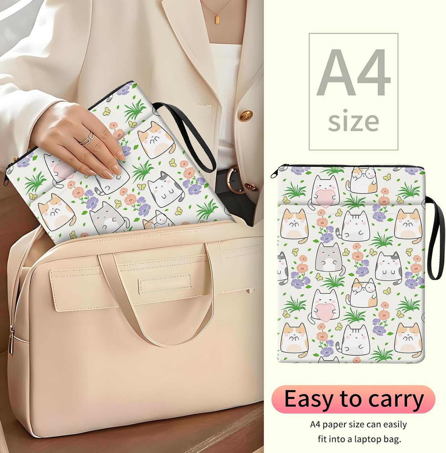 Book Sleeve for Book Lovers, Travel Book Protector Pouch with Zipper & Front Pocket Cute Book Cover Case Book Accessories for Women Men Cute Cats