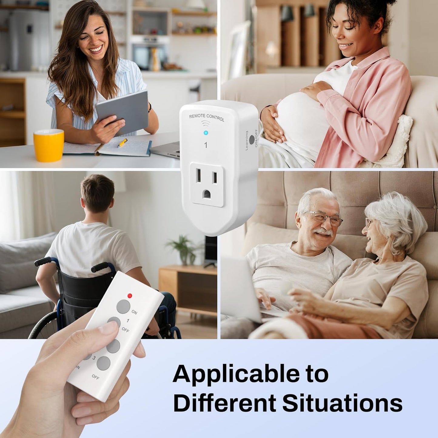 BN-LINK Wireless Remote Control Outlet Electrical Switch for Lights, Fans, Christmas Lights, Small Appliance, 100ft Long Range White (Learning Code, 3Rx-2Tx) 1200W/10A, ETL & FCC Certified