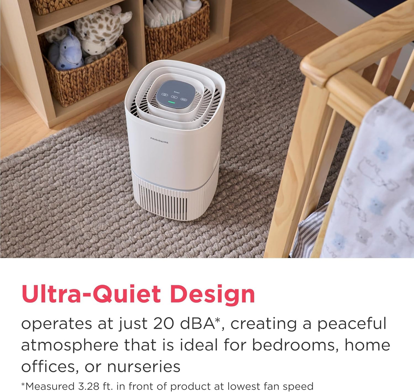 Frigidaire PureA300 HEPA Air Purifier for Small Bedrooms, Covers up to 850 Sq. Ft., 3-Stage Filtration, Energy Star Certification, Air Quality Monitoring, Smart Mode, Ultra Quiet, White