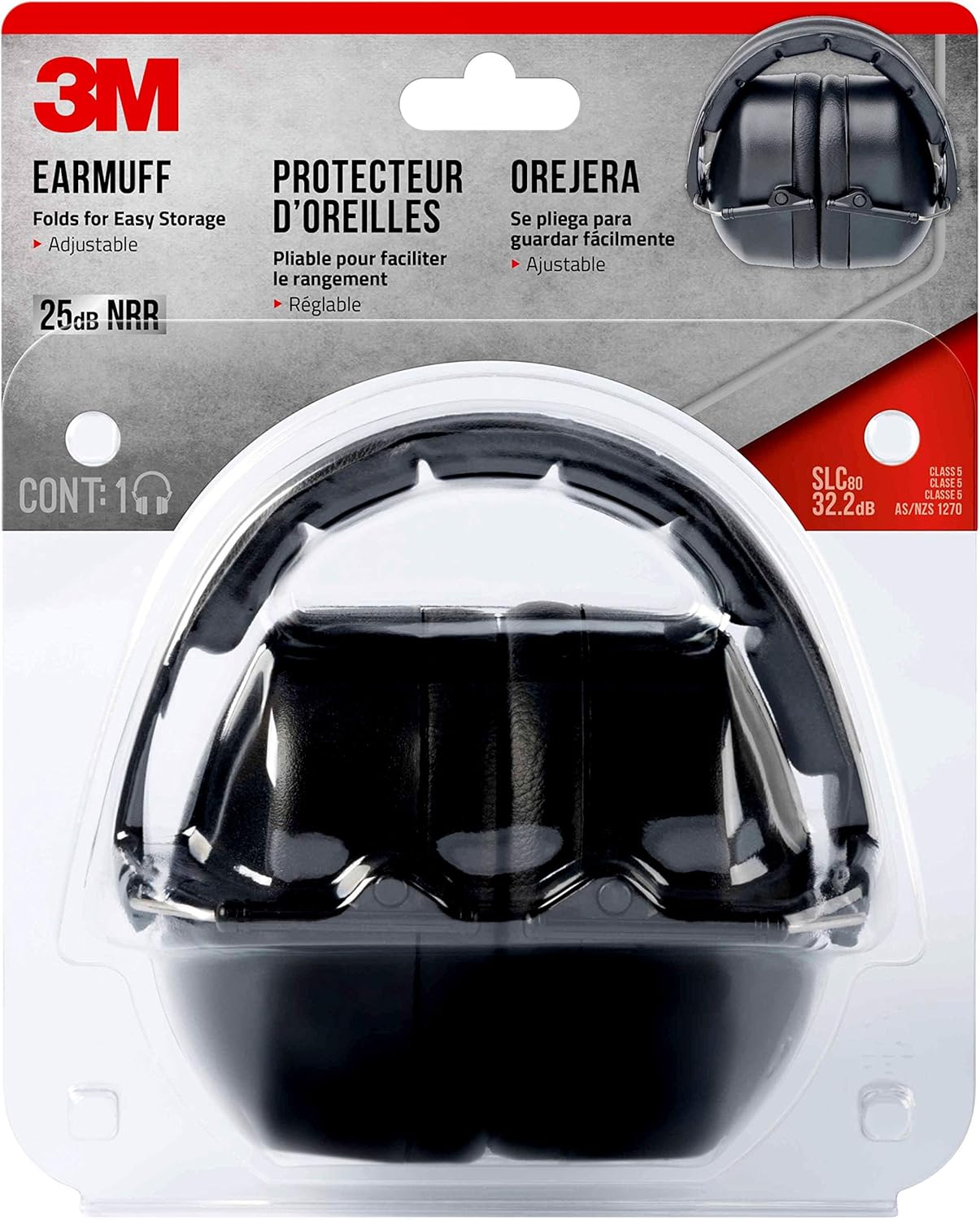 3M Folding Earmuff, Noise Reduction Rating (NRR) 25 dB, Adjustable Ear Muffs, Padded Headband For Comfort, Flexible & Adjustable Headband, Black, One Size Fits Most (90563H1-DC)
