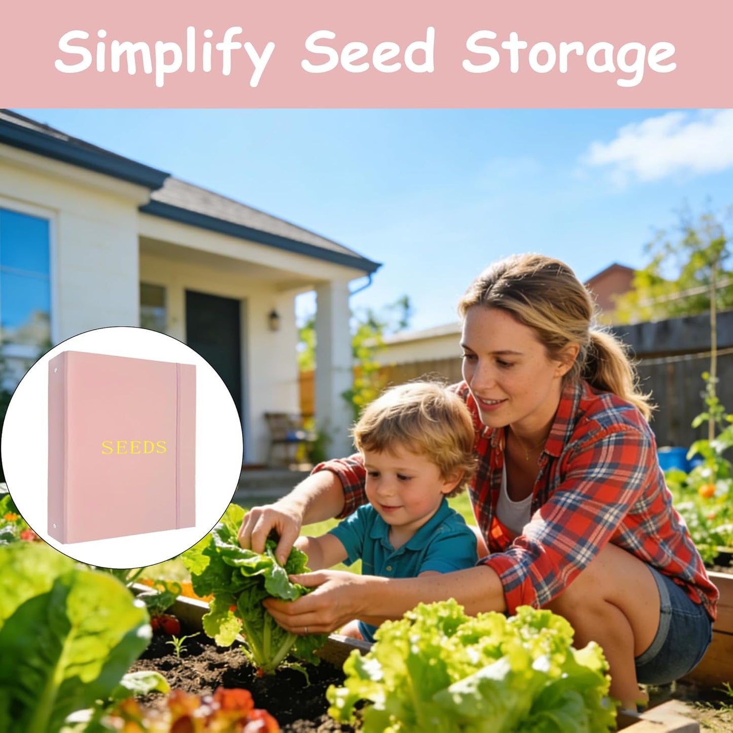 Seed Storage Organizer Binder,3 Ring Seed Packet Organizer with 100 Pockets(25 Pack Clear Sheet Protectors), Garden Seed Holder Book for Envelopes, Seed Saving Keeper, Pink