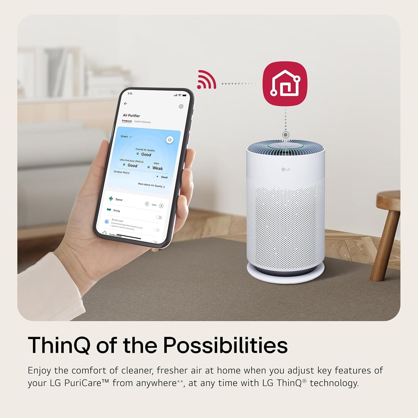 LG PuriCare 360 Air Purifiers for Home, Large and Small Room, Bedroom, Up to 2,059 ft² in 1 Hr with NanoFiber True HEPA Filter, 360 Degrees of Filtration, WiFi, Air Quality Monitor, Low Noise