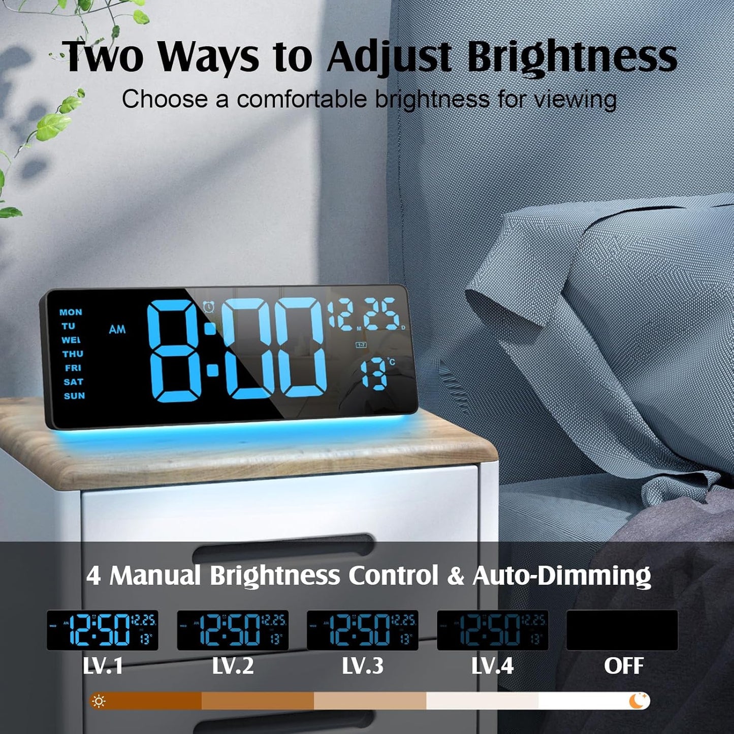 16.5" Digital Clock Large Display with Remote Control, 6-Color Night Light Digital Wall Clock with Dual Alarms, Temperature, Auto DST Large Digital Clock for Living Room, Bedroom, Desk, Mounted, Gift